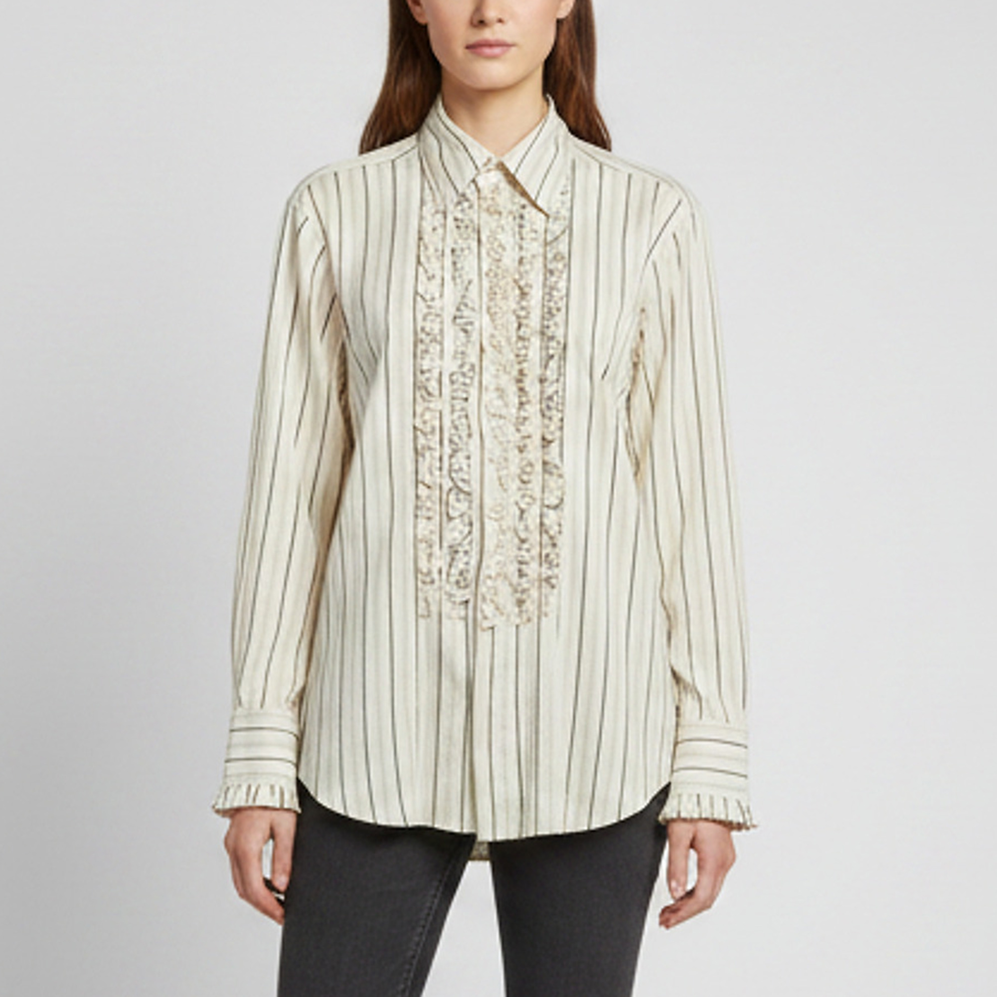 Stella McCartney Cream Striped Silk Blend Ruffled Shirt S
