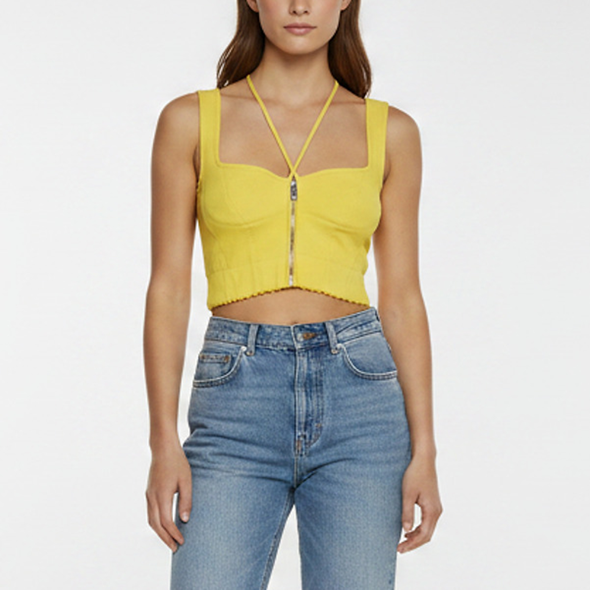Stella McCartney Yellow Scuba Zip-Up Bustier Top S