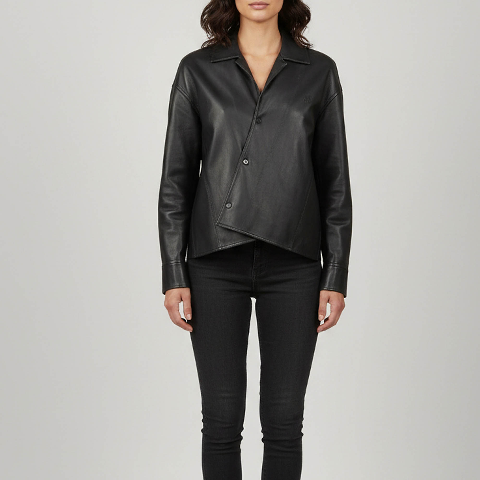 Loewe Black Lambskin Leather Draped Asymmetric Shirt S