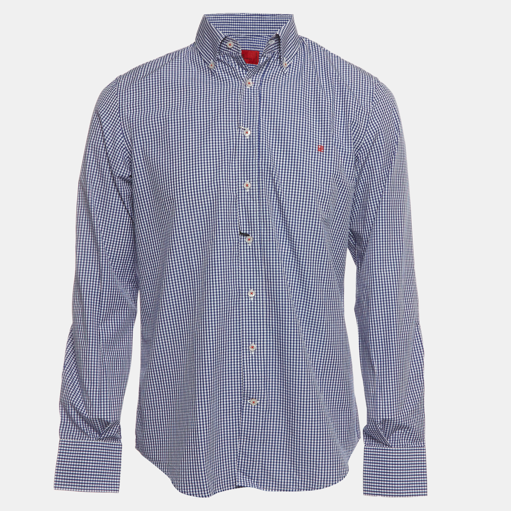 CH Carolina Herrera Blue Check Cotton Button Down Shirt M
