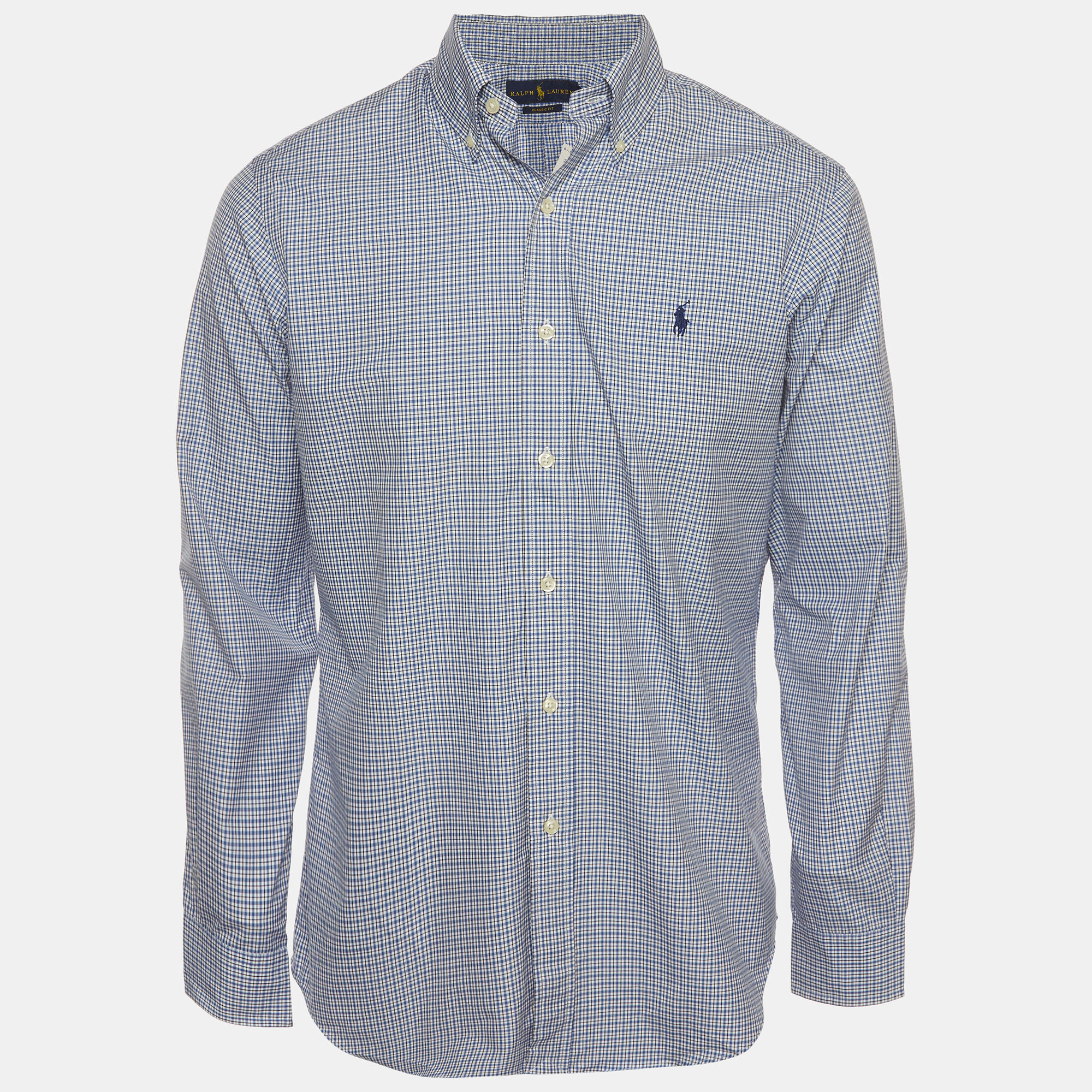 Ralph Lauren Naby Blue Check Cotton Classic Fit Button Down Shirt S