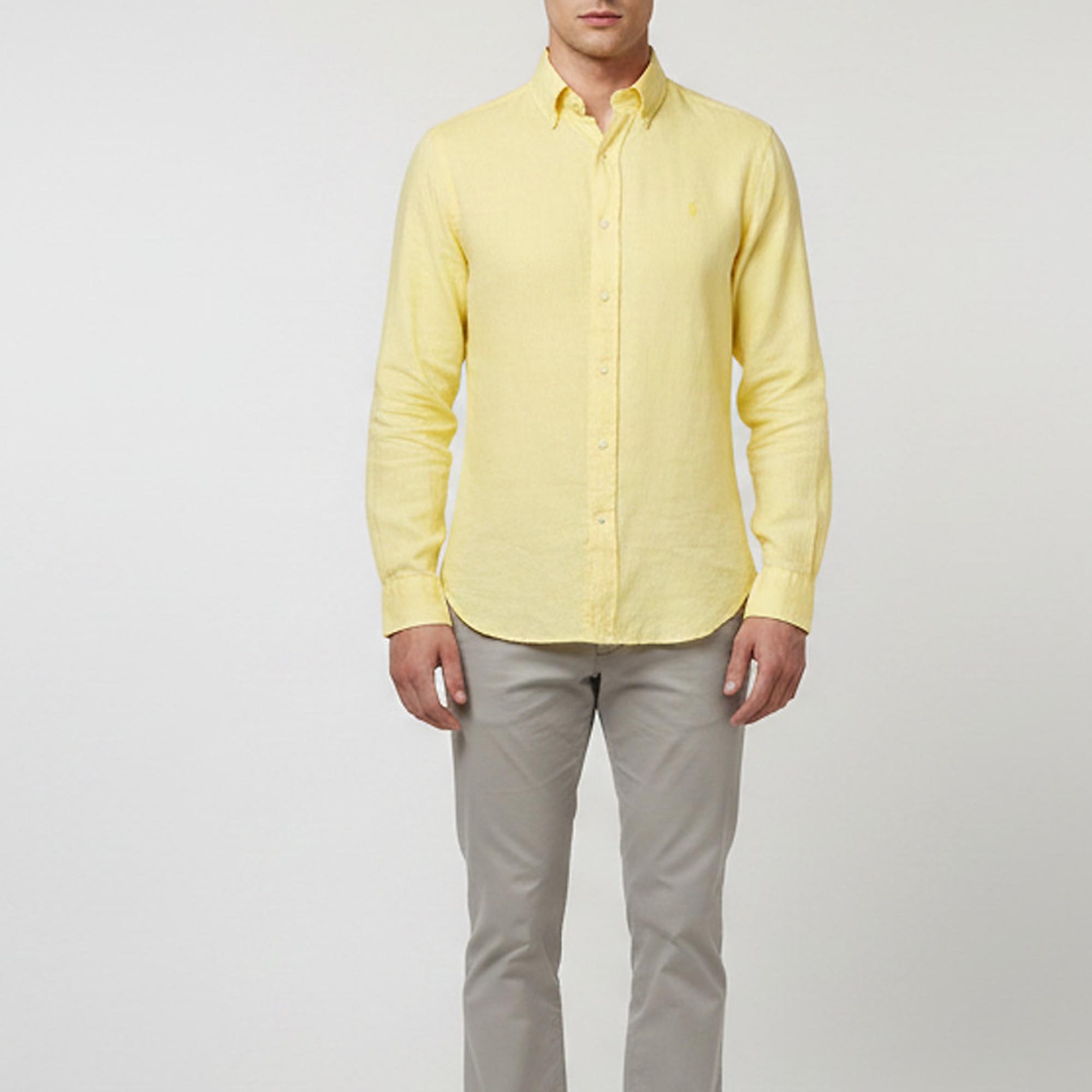 Ralph Lauren Yellow Linen Button Down Shirt M