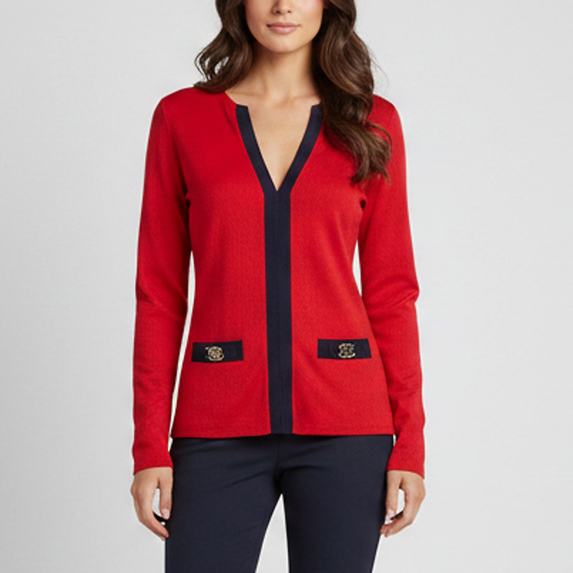 CH Carolina Herrera Red Monogram Cotton Knit Top XS