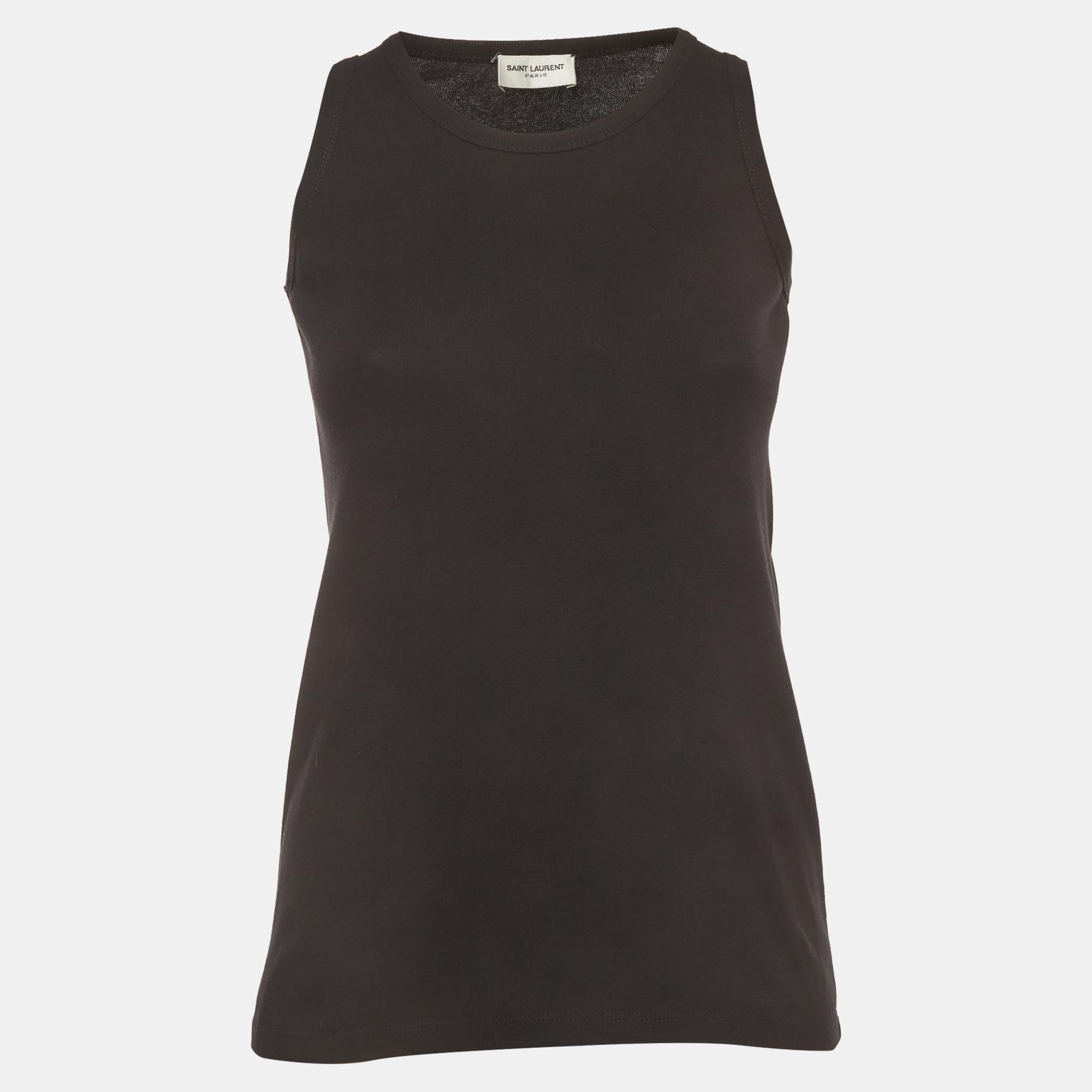 Saint Laurent Paris Black Cotton Knit Tank Top S