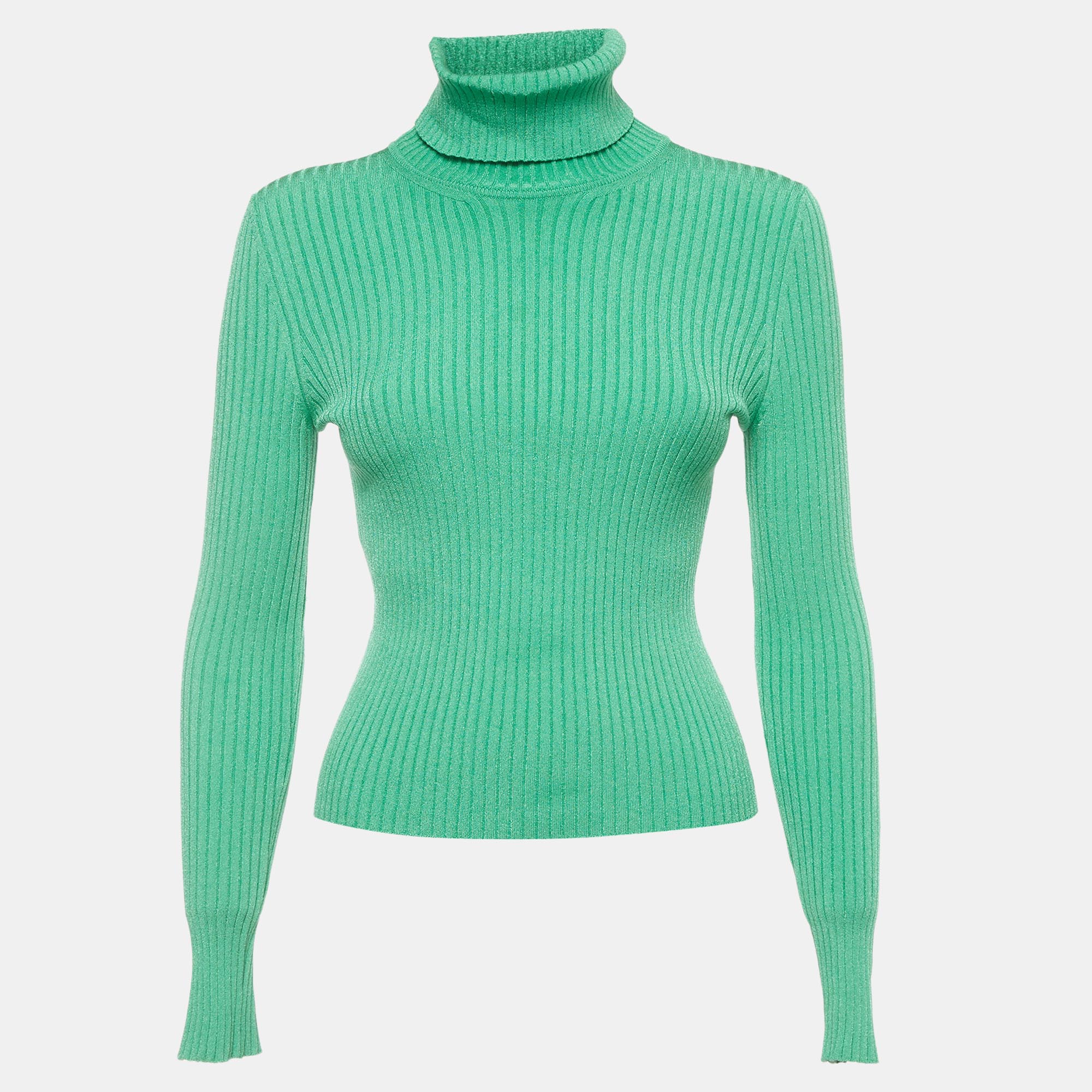 Gucci Green Rib Knit Long Sleeve Turtleneck Sweater M