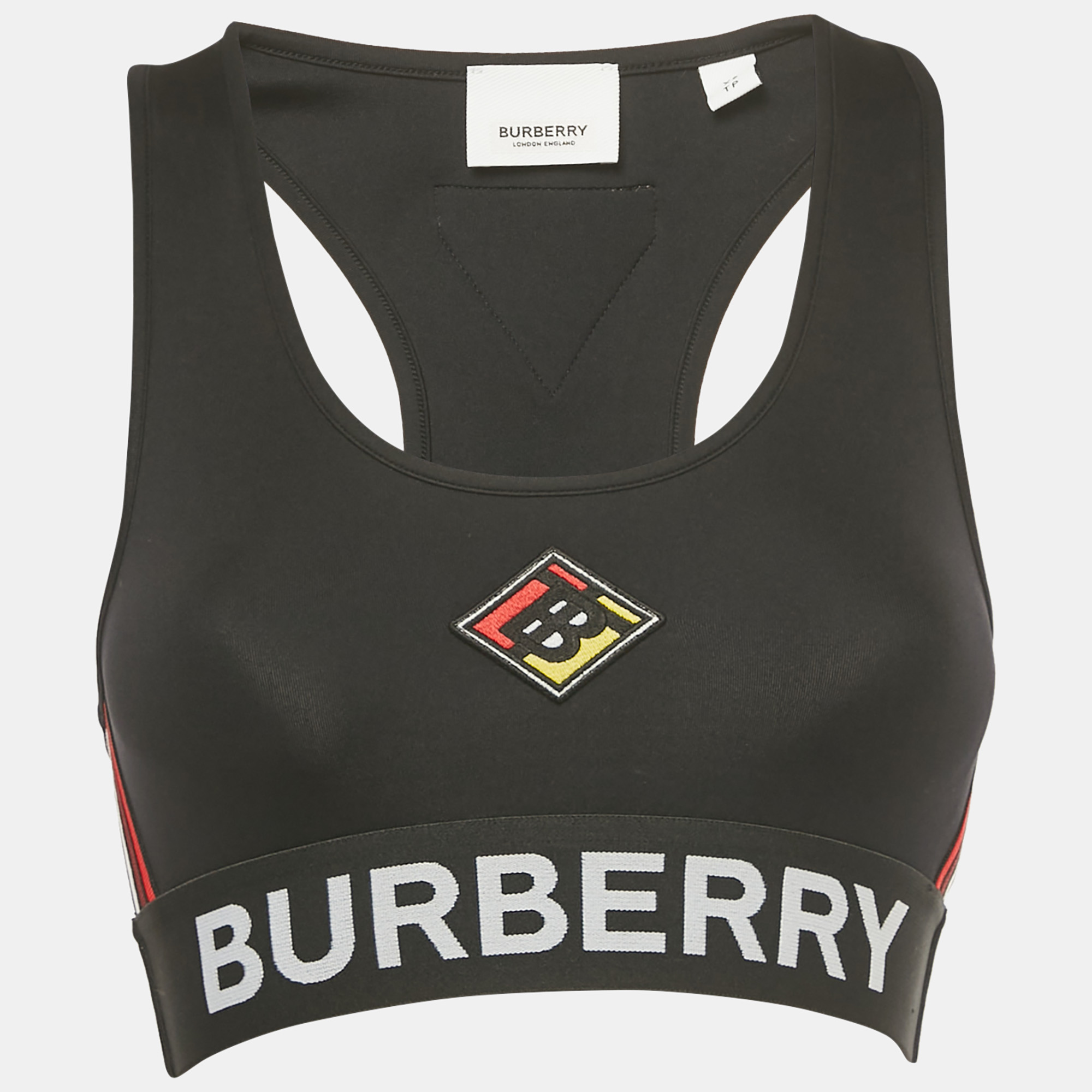 Burberry Black Logo Patch Jersey Sports Bra XS