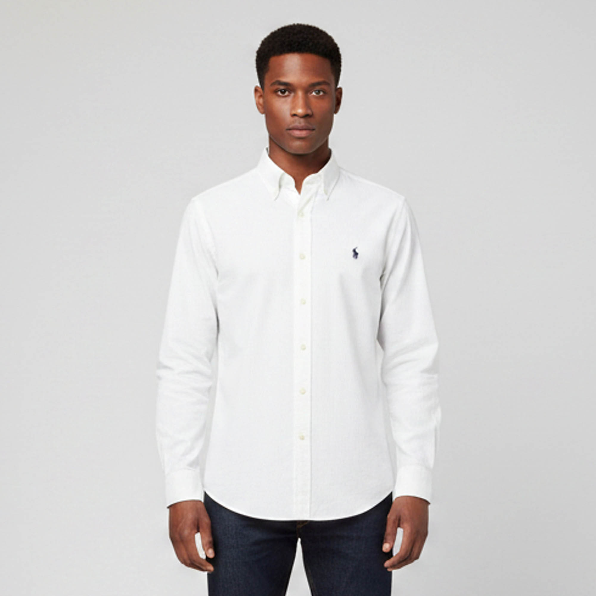 Ralph Lauren White Logo Embroidered Seersucker Shirt S
