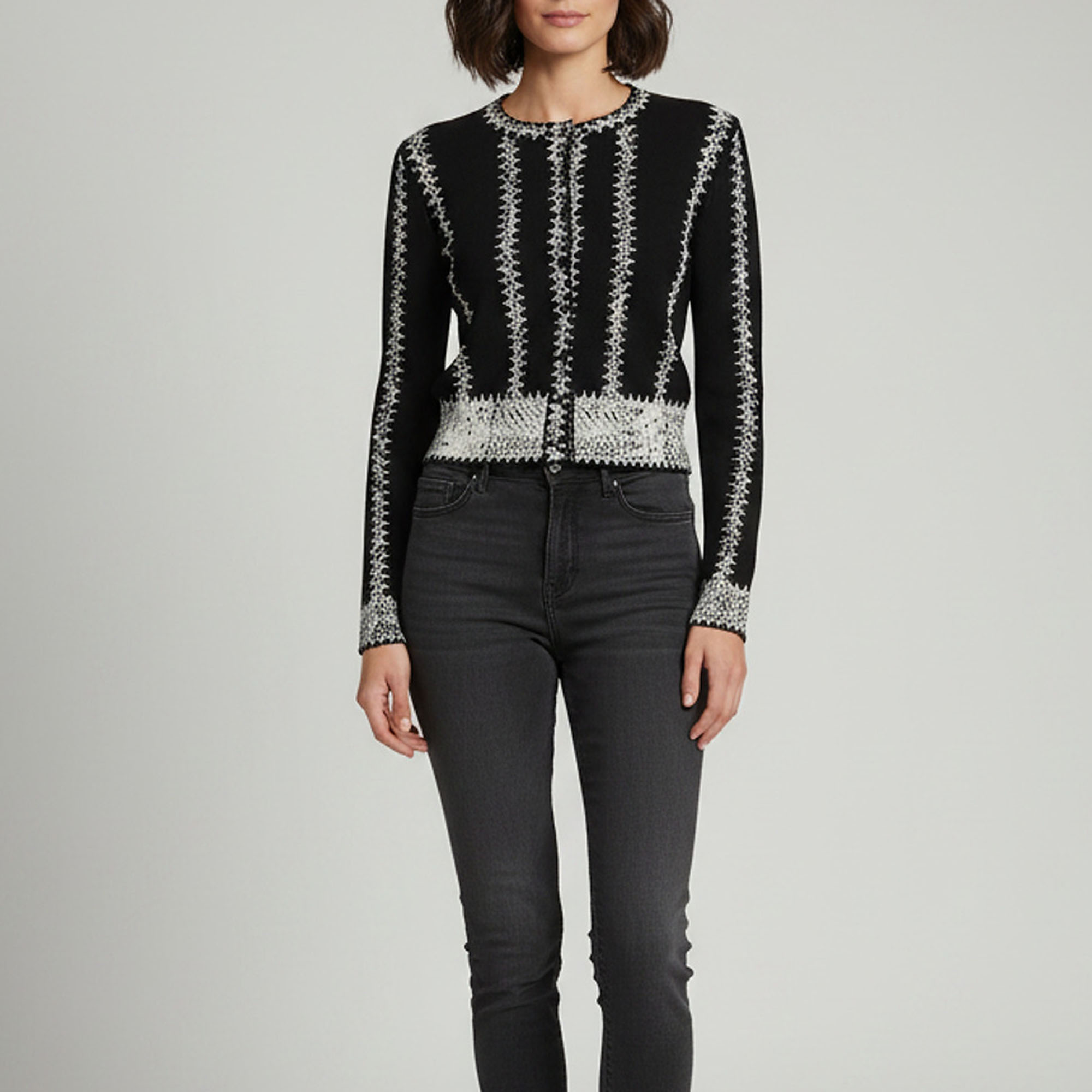 Alexander McQueen Monochrome Snakeskin Print Knit Cropped Cardigan S