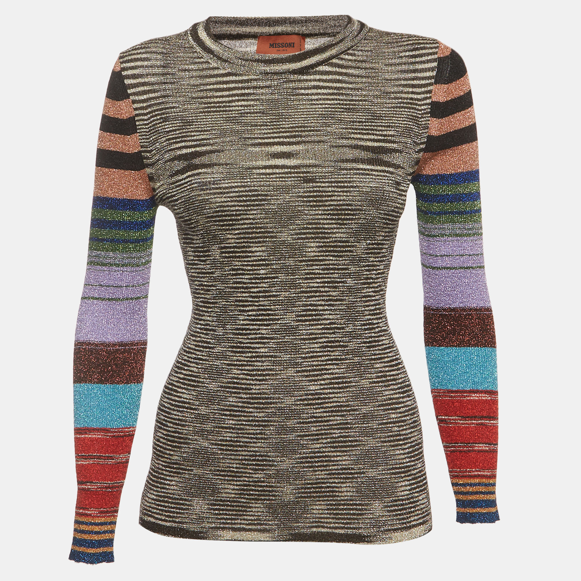 Missoni Multicolor Lurex Knit Long Sleeve Top XL