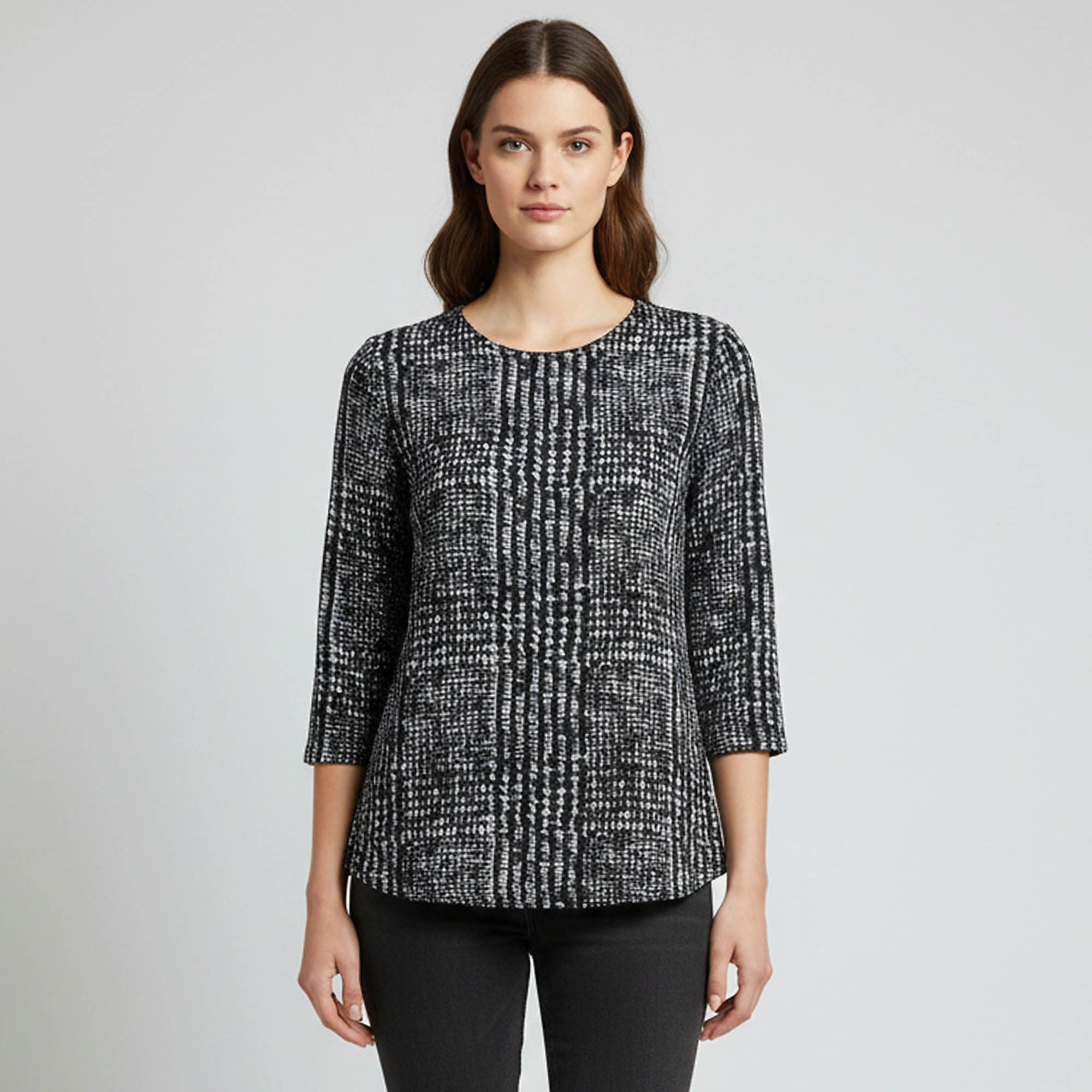 Sportmax Monochrome Printed Silk Long Sleeve Blouse M