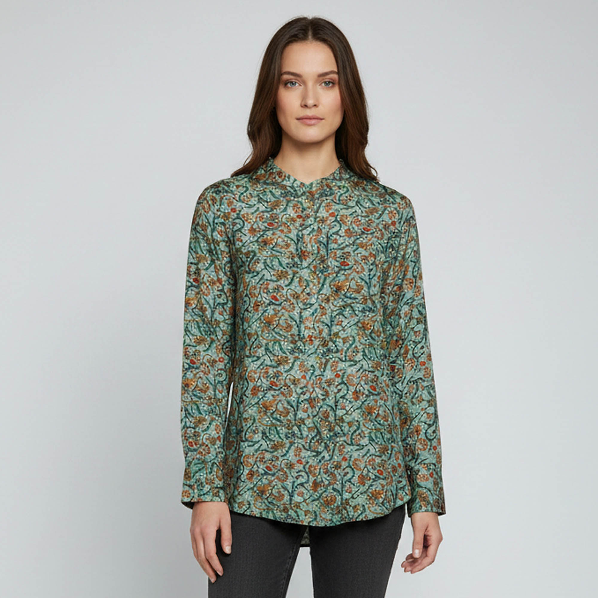 Isabel Marant Green Floral Print Silk Long Sleeve Blouse M/L
