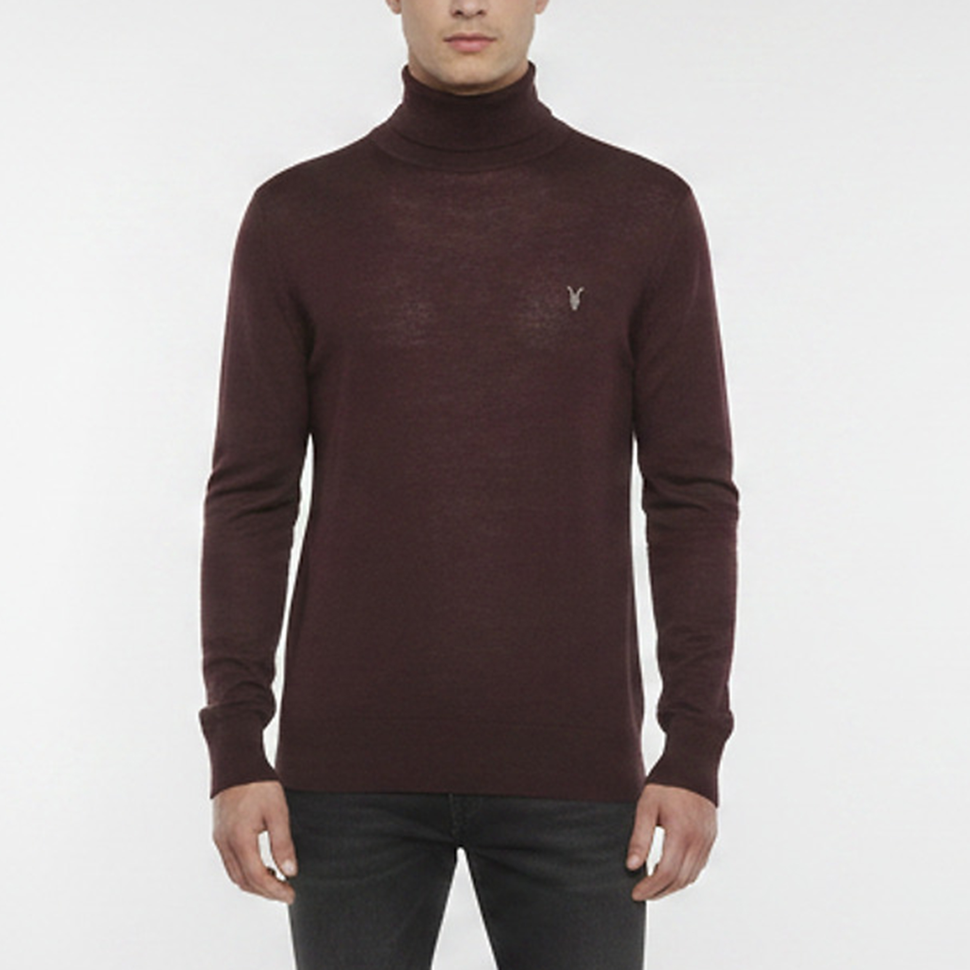 All Saints Burgundy Wool Knit Mode Merino Roll Neck Jumper M