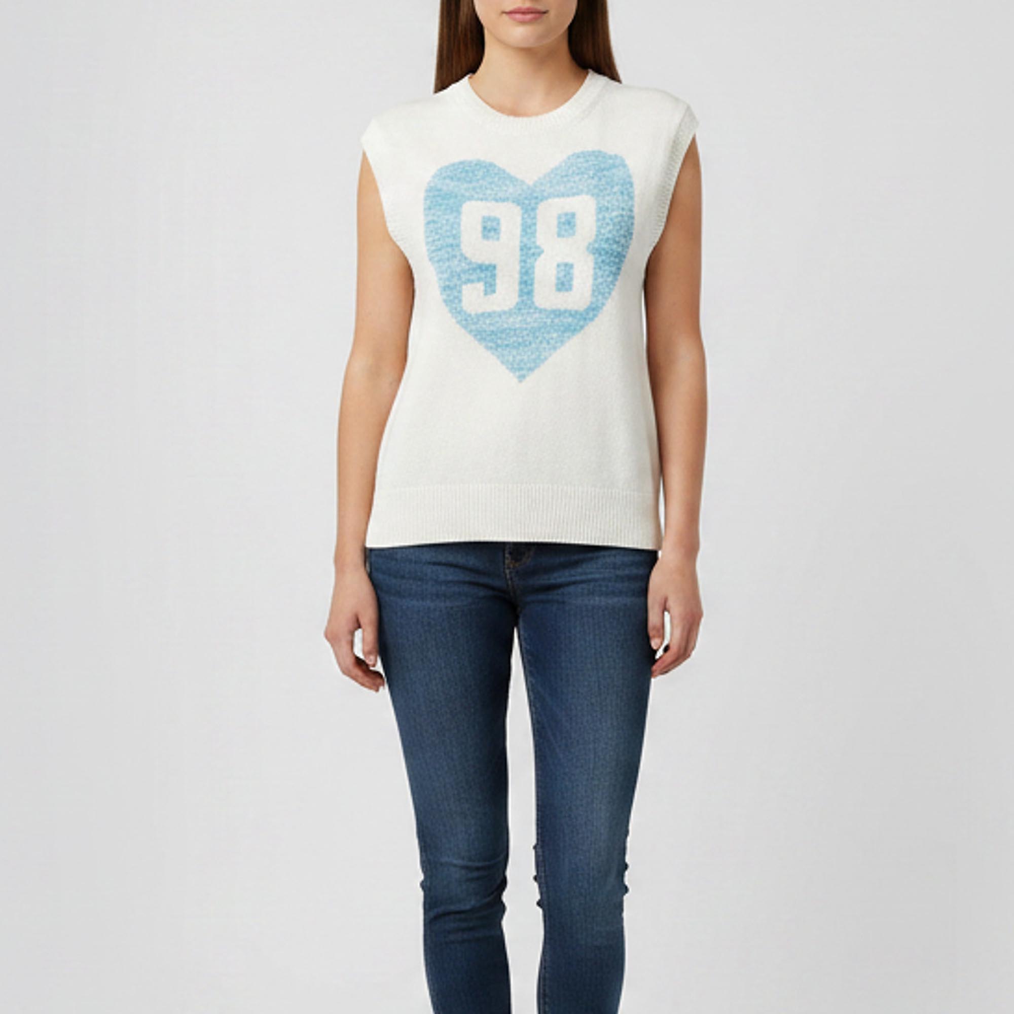 Maje Off White Sequinned Blue Heart Wool Knit Sleeveless Jumper S