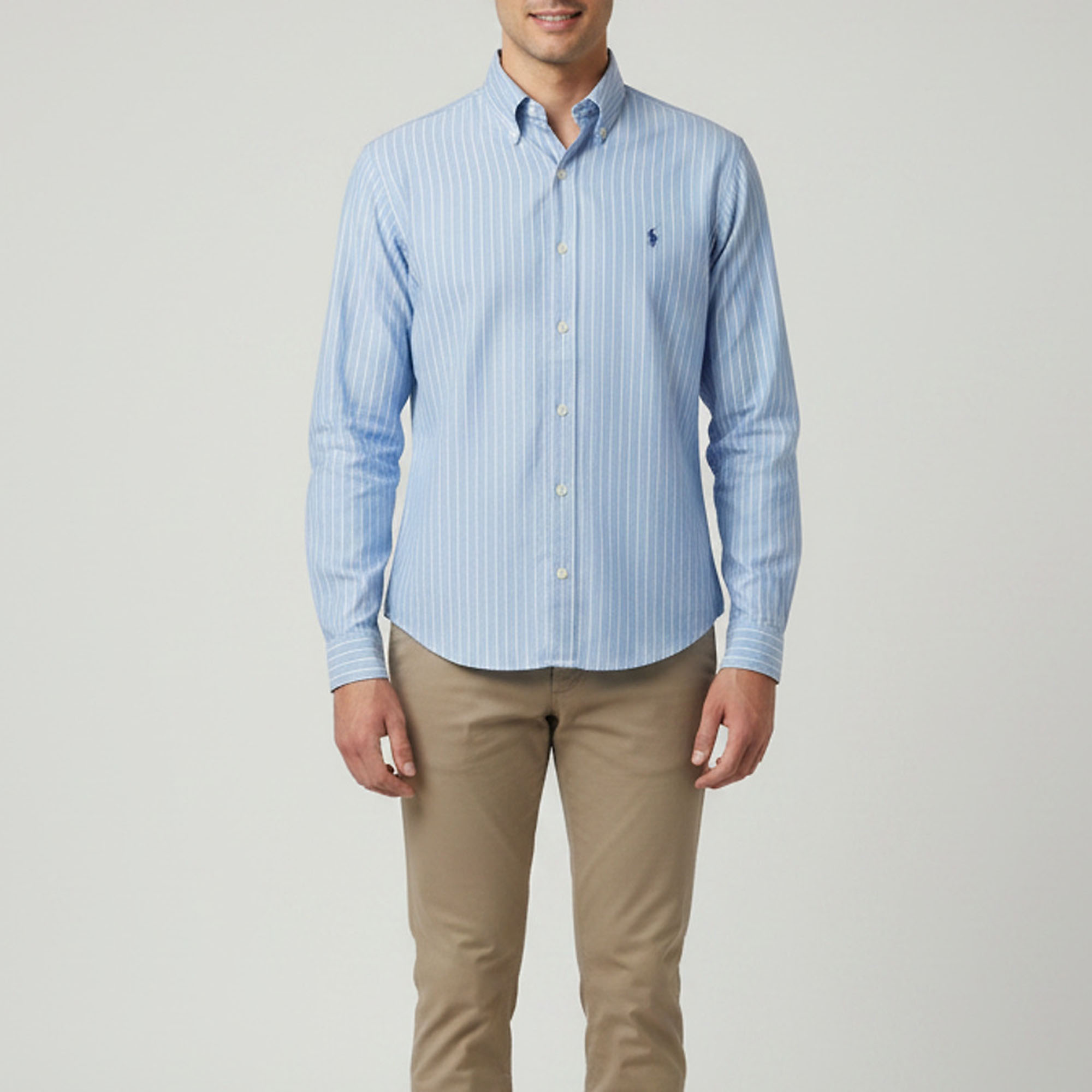 Polo Ralph Lauren Blue Striped Logo Embroidered Cotton Shirt S
