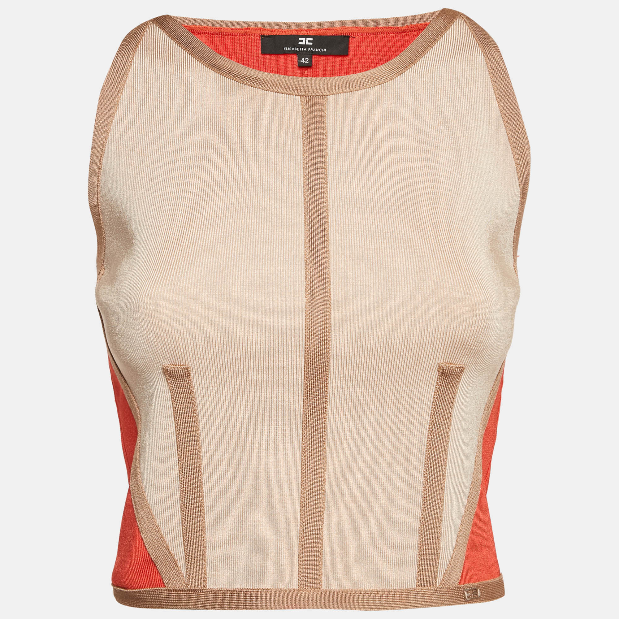 Elisabetta Franchi Orange Knit Sleeveless Top  M