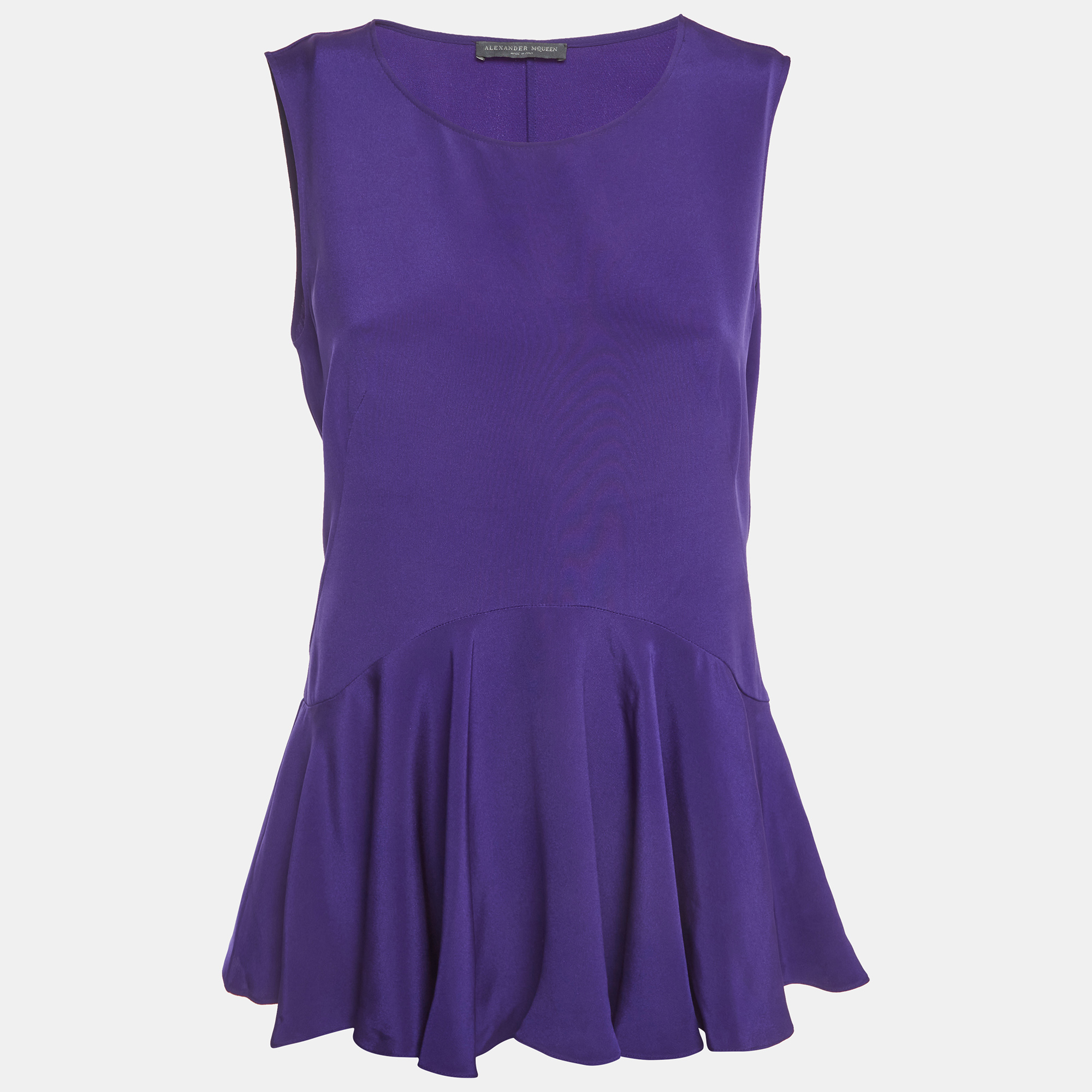 Alexander McQueen Purple Silk Peplum Sleeveless Top M