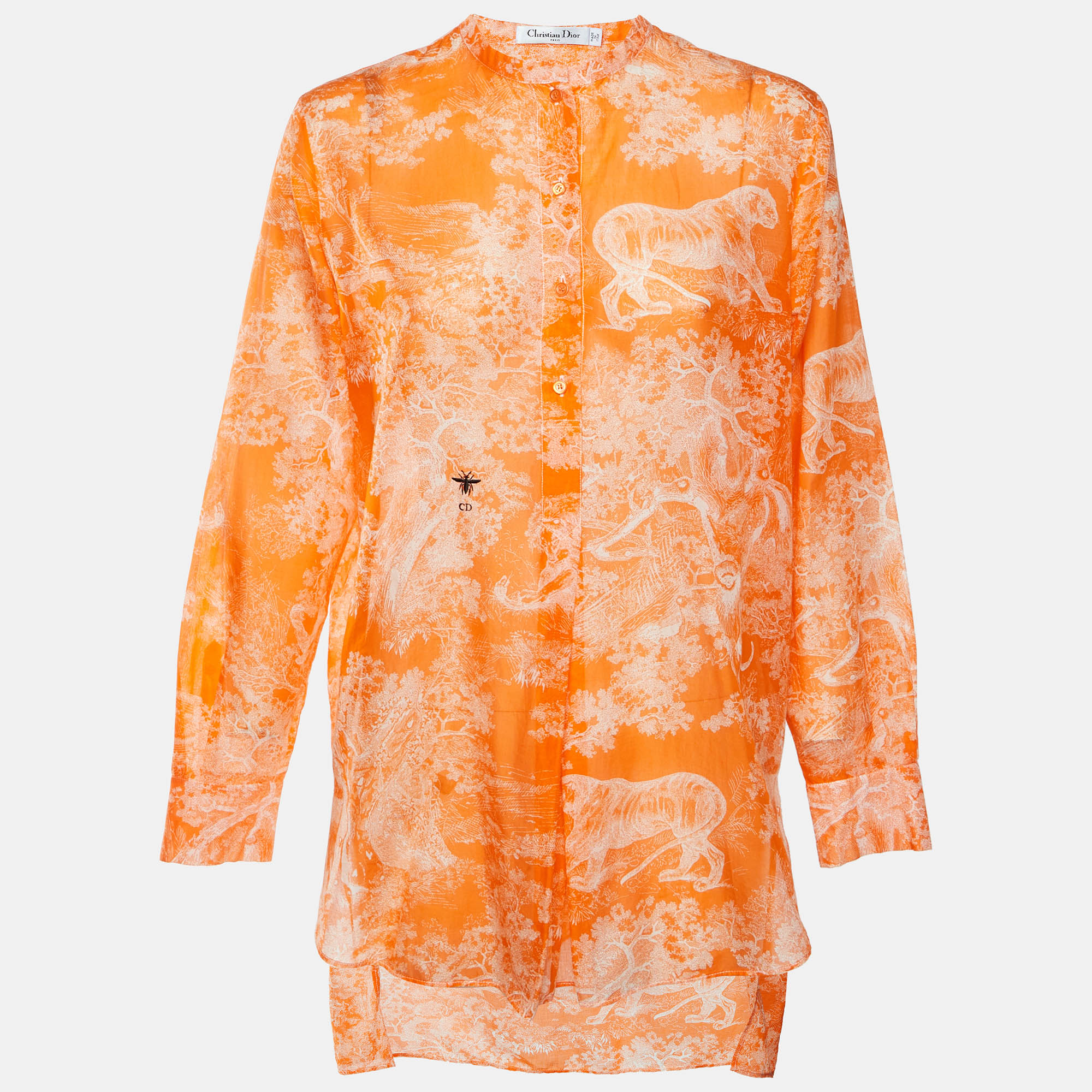 Christian Dior Orange Toile de Jouy Print Muslin Sheer Tunic M