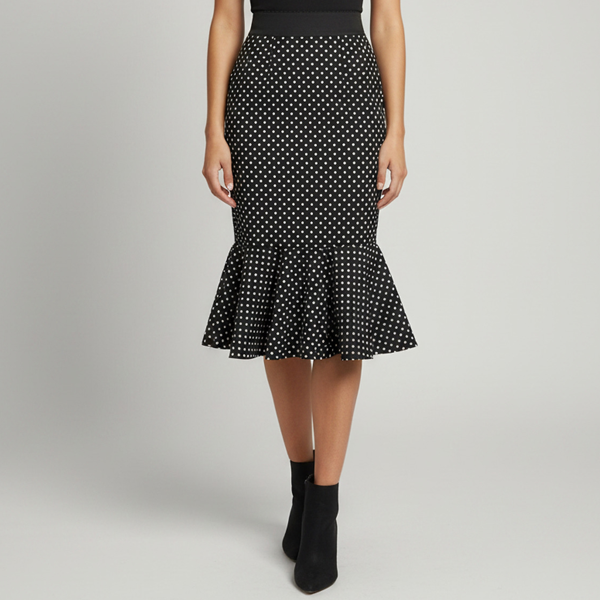 Dolce & Gabbana Black Polka Dot Stretch Cotton Trumpet Skirt XS