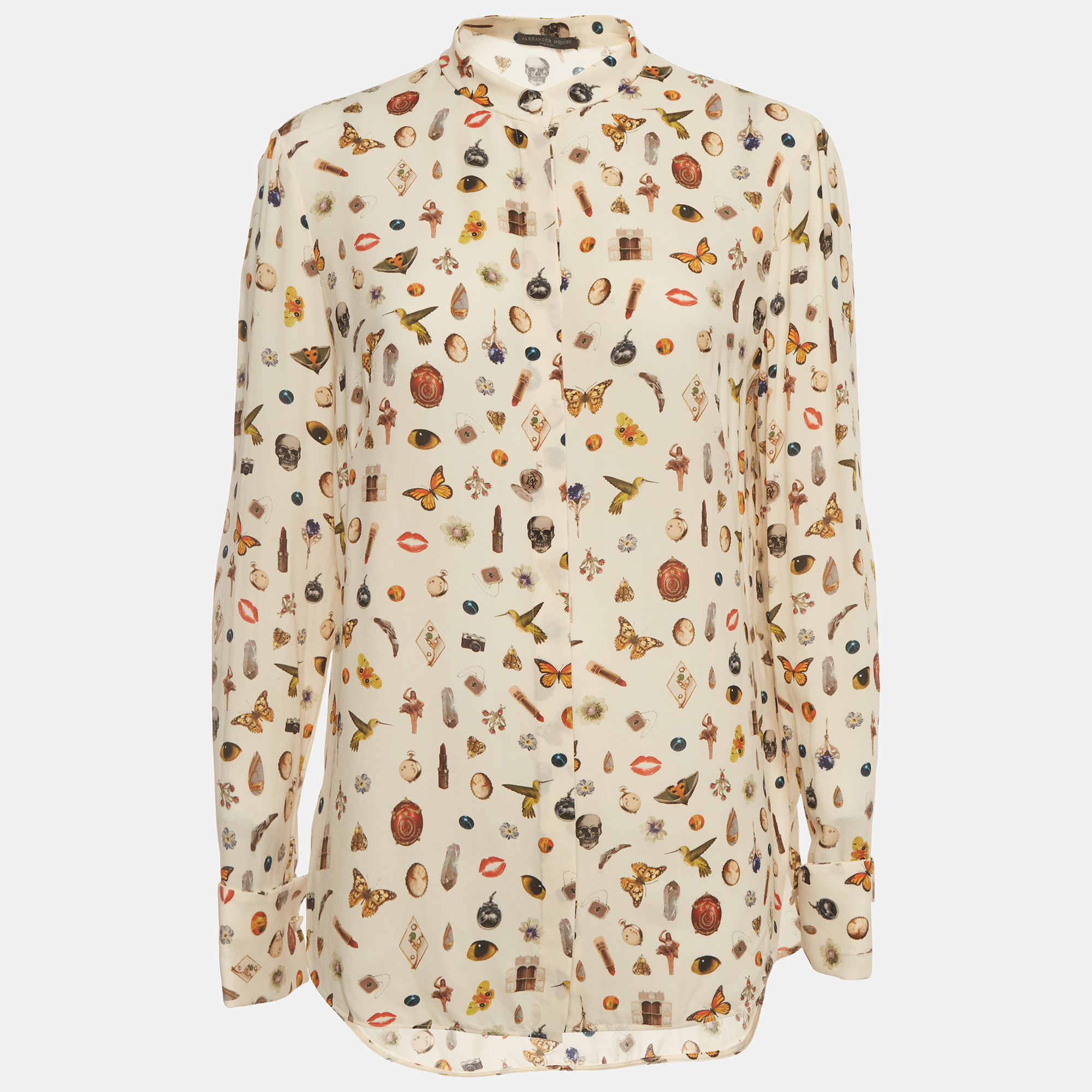 Alexander McQueen Cream Obsession Print Silk Crepe Blouse M
