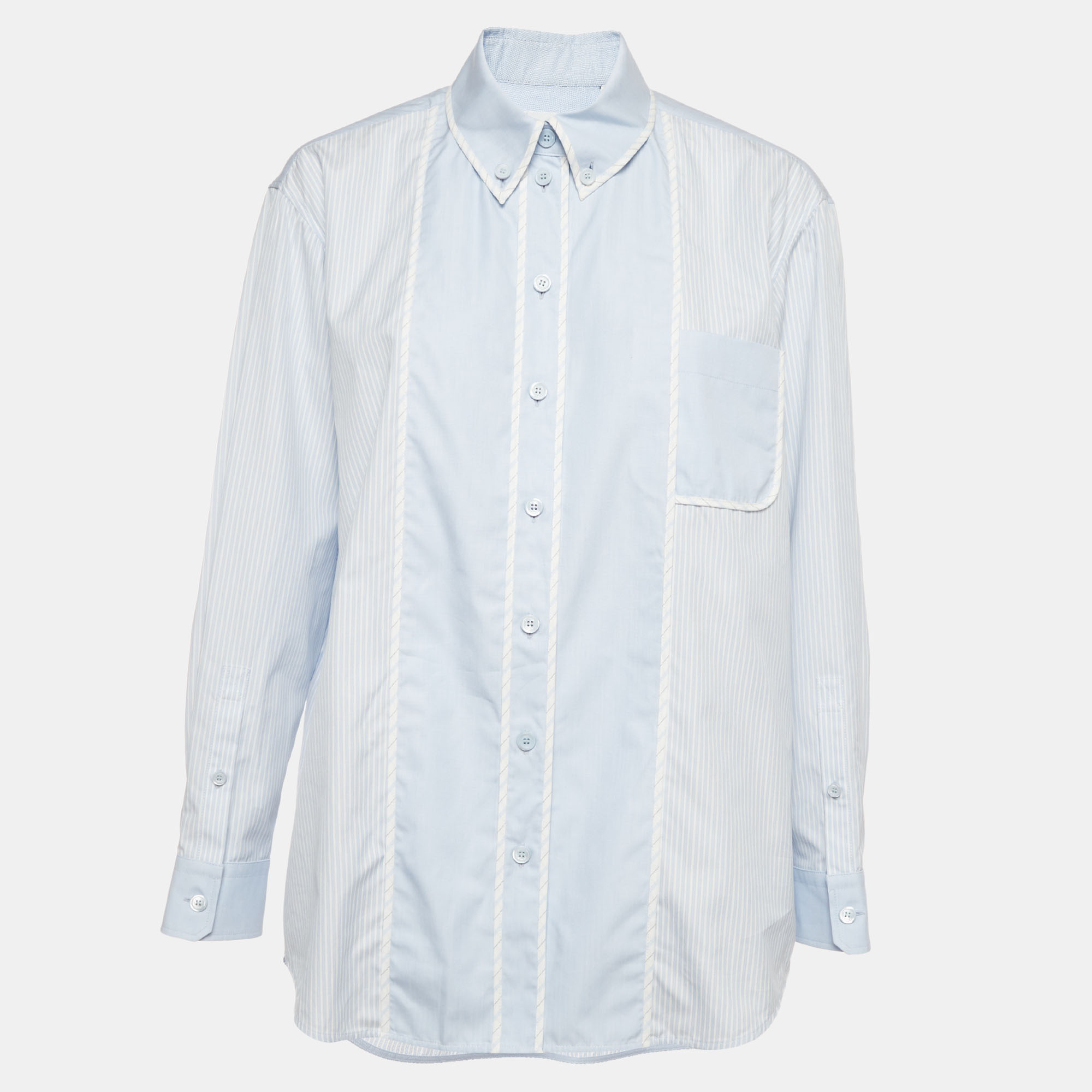 Burberry Blue Striped Poplin Paneled Aida Shirt S