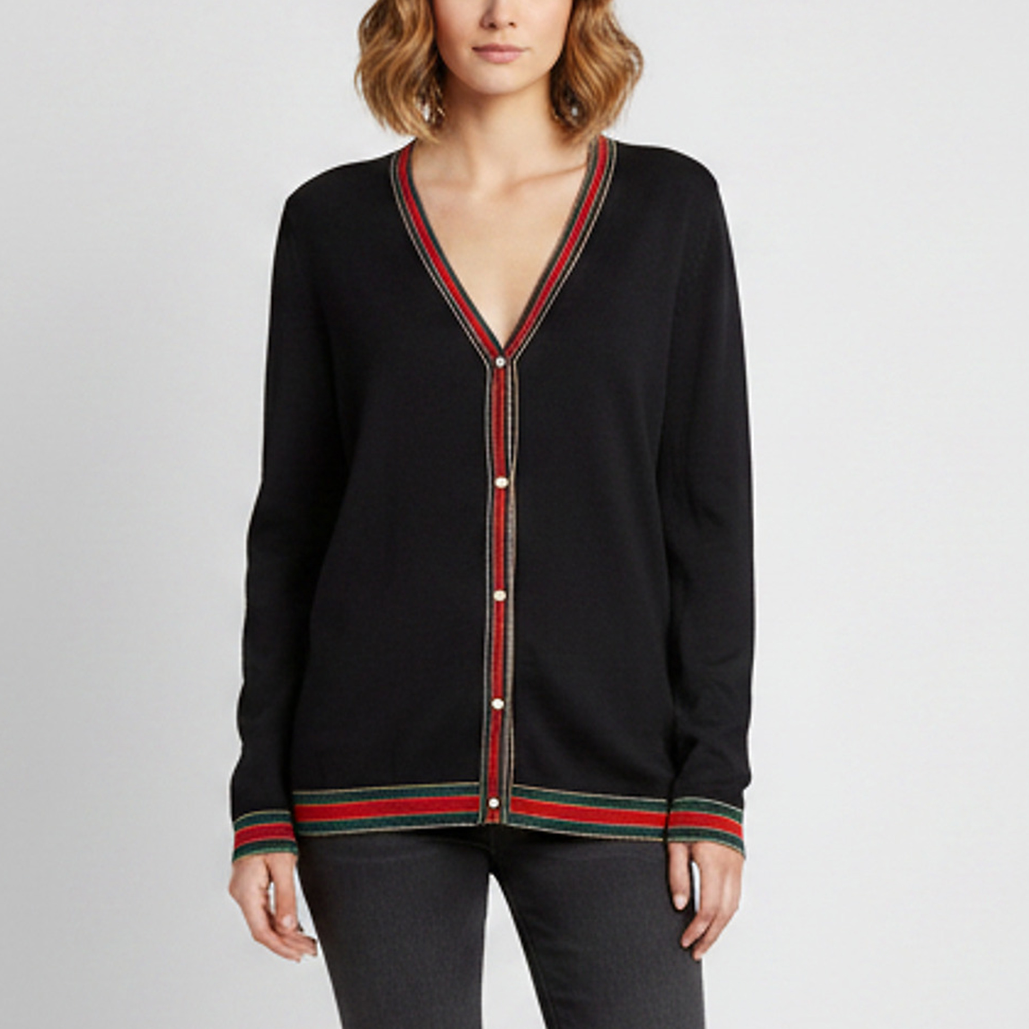 Gucci Navy Blue Web Striped Wool Knit Cardigan XXL