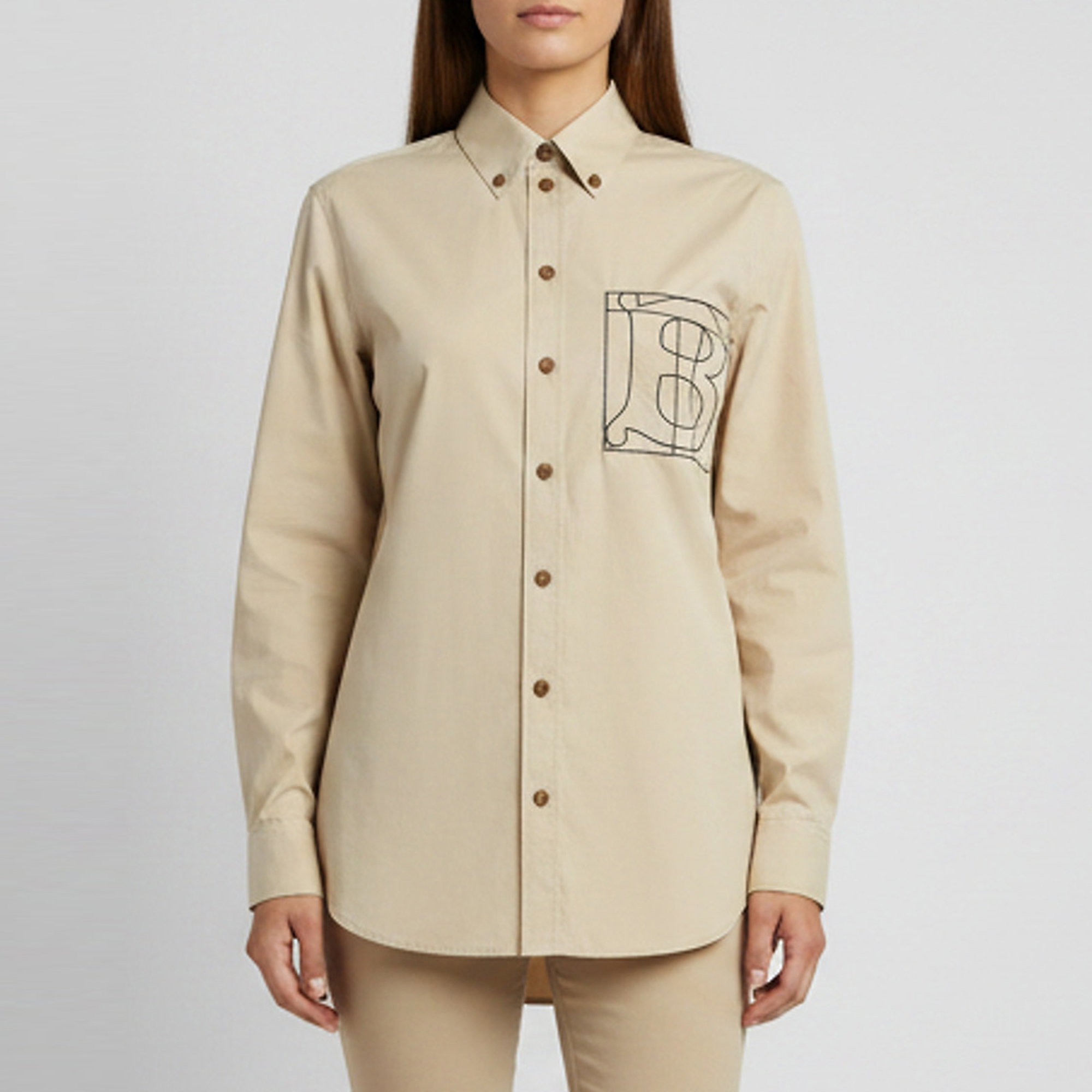 Burberry Beige TB Monogram Embroidered Long Sleeve Shirt S