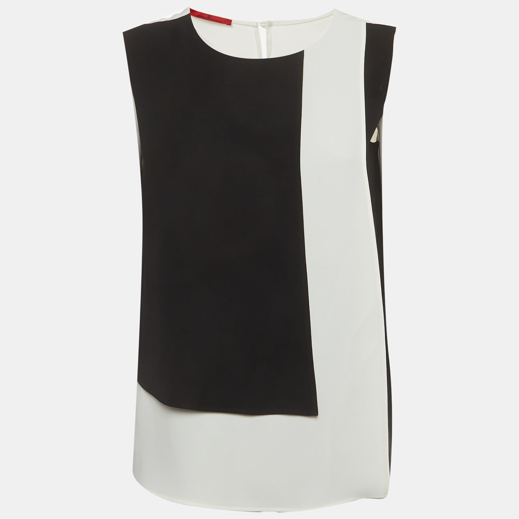 CH Carolina Herrera Black/White Crepe Colorblock Blouse S