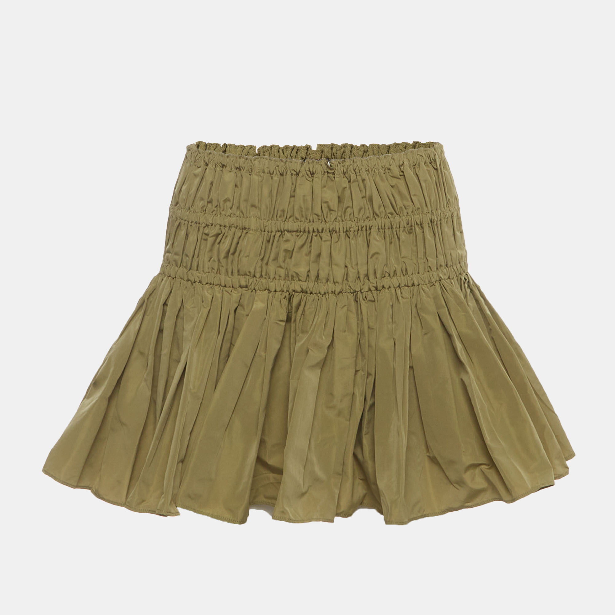 Maje Green Taffeta Smocked Tiered Mini Skirt S