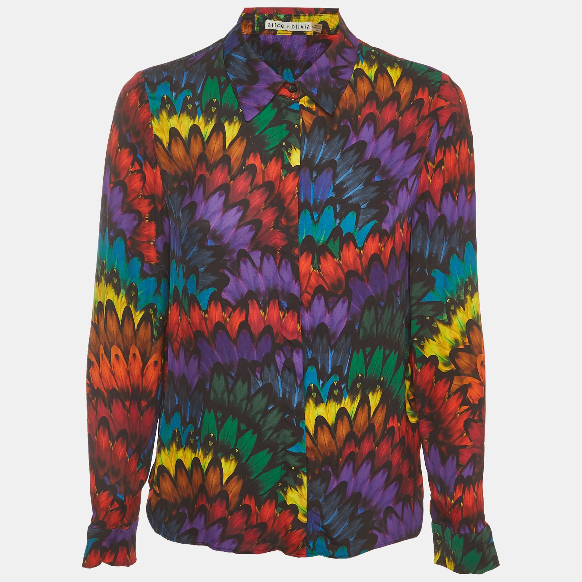 Alice + Olivia Multicolor Printed Crepe Long Sleeve Shirt M
