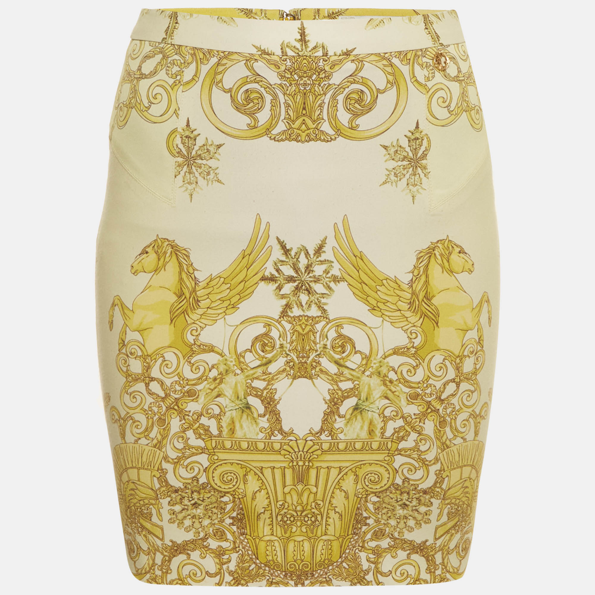 Versace Collection Gold Barocco Print Jersey Mini Skirt XS