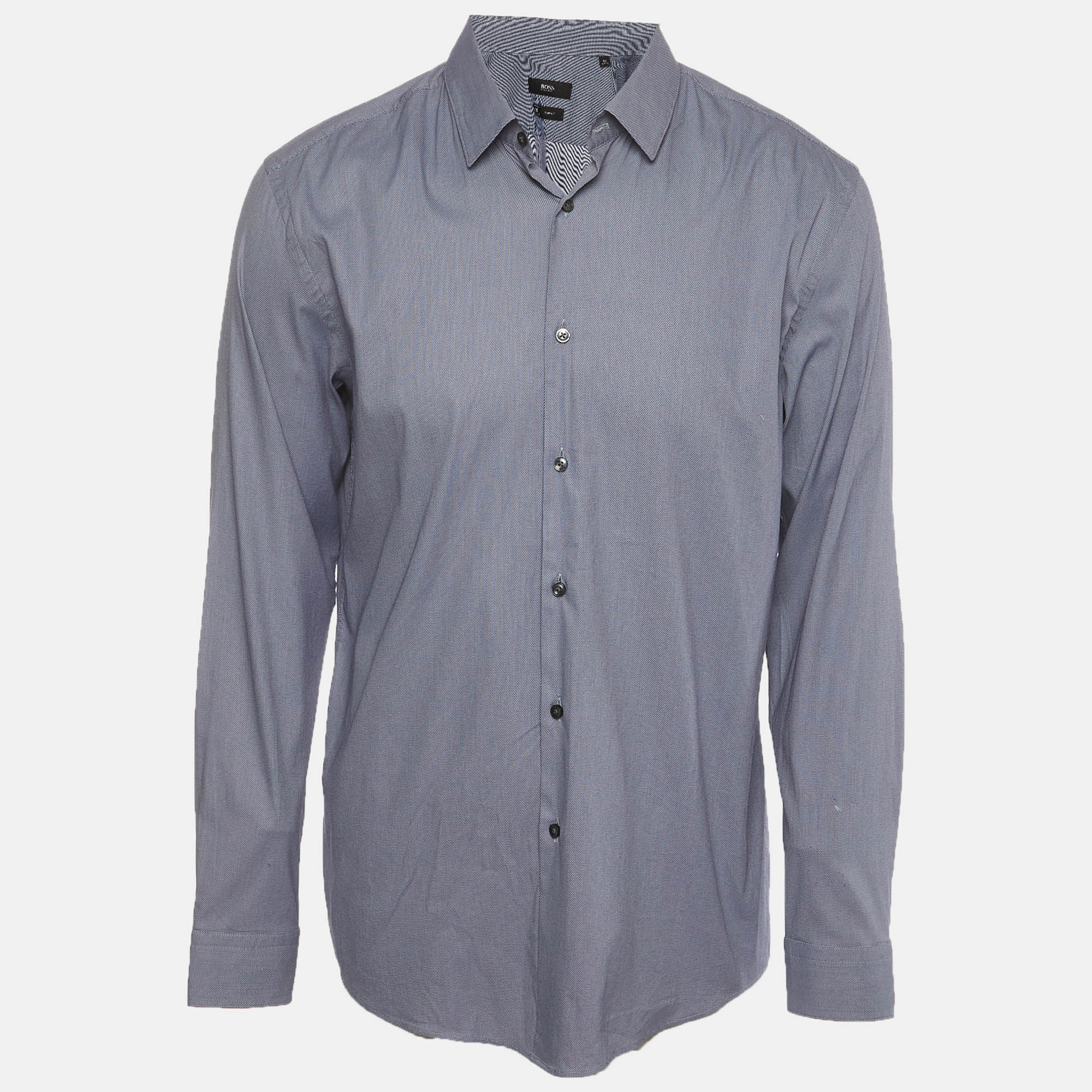 Boss By Hugo Boss Blue Textured Cotton Blend Slim Fit Isko Shirt XS