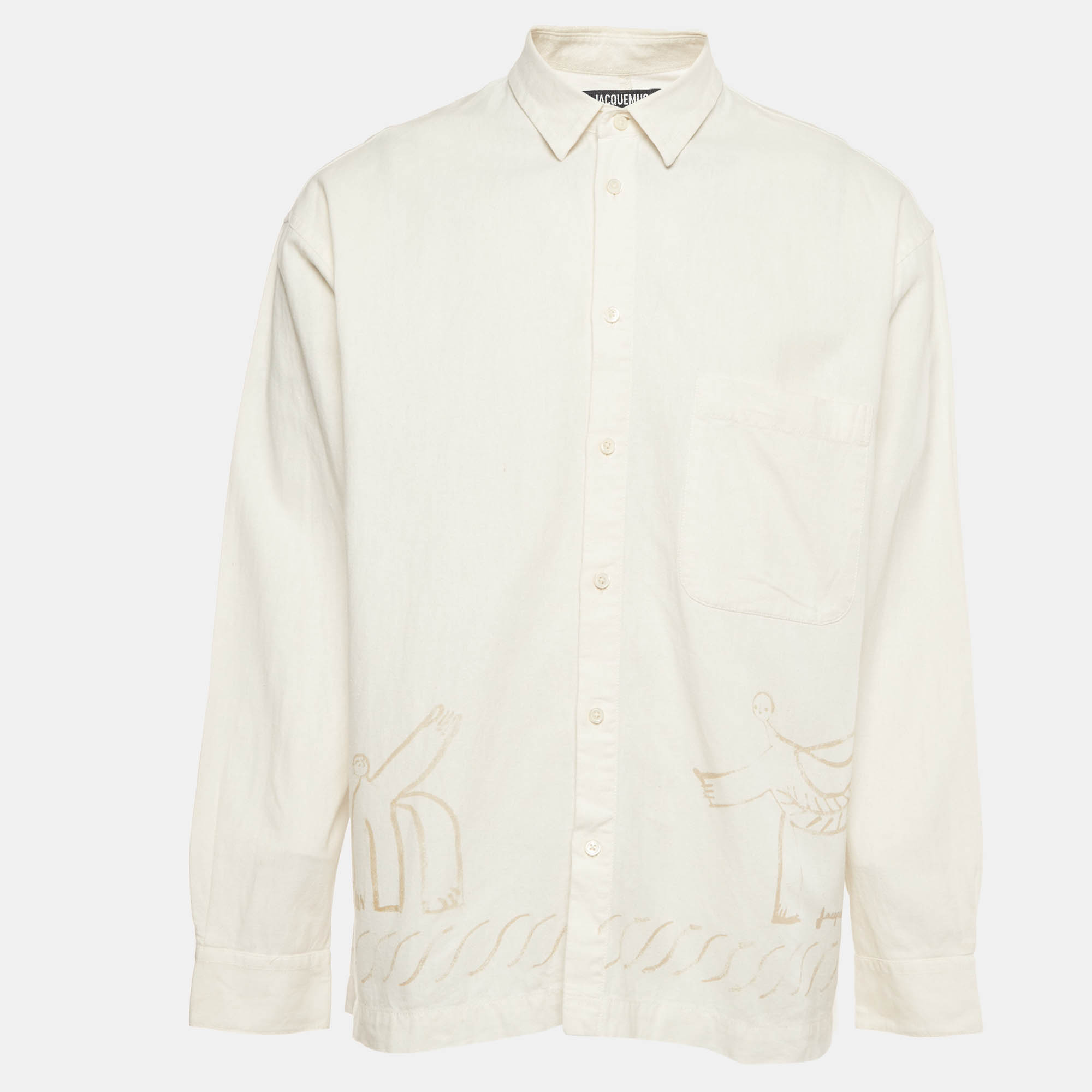Jacquemus White Printed Cotton Blend Long Sleeve Shirt L