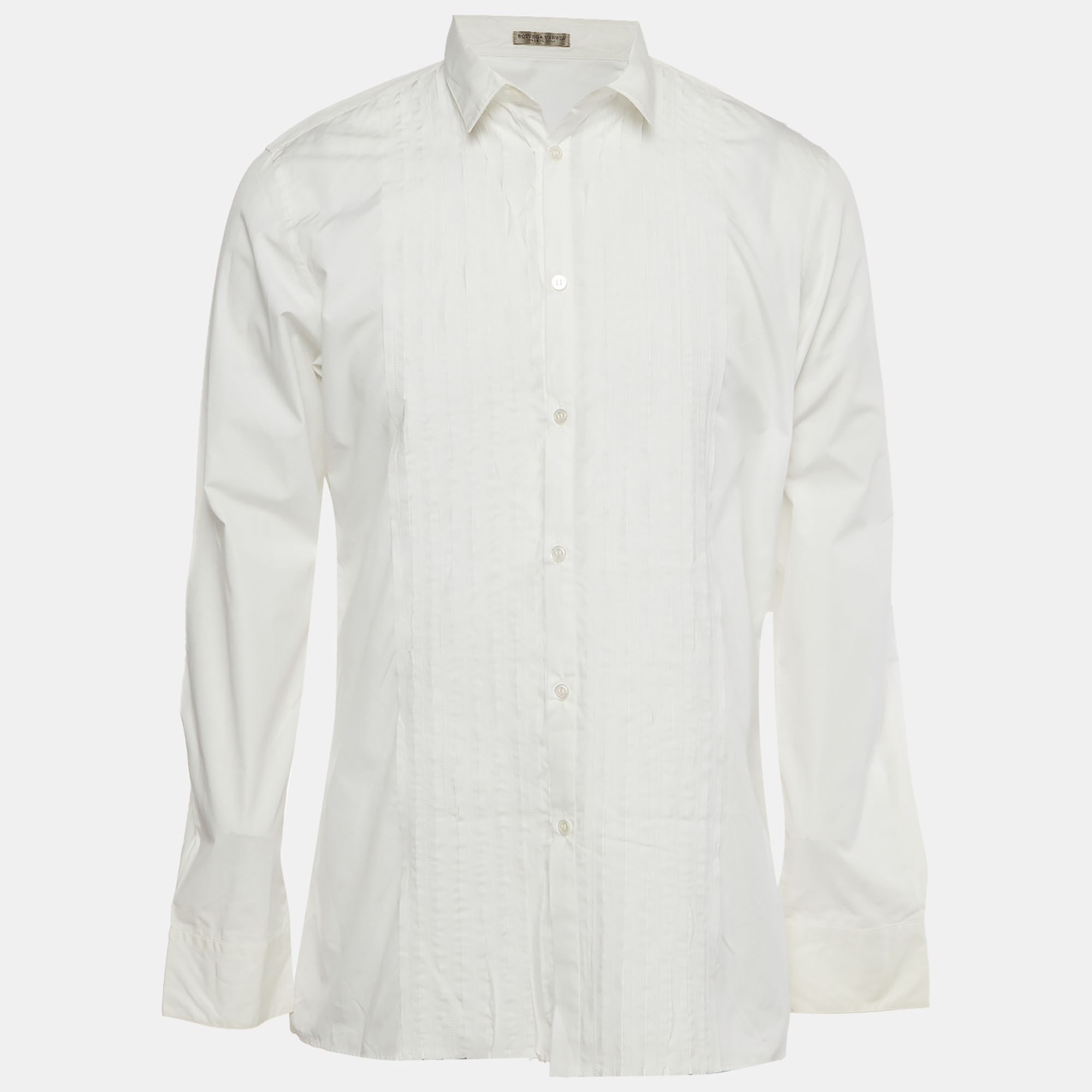 Bottega Veneta White Pintuck Effect Cotton Shirt L