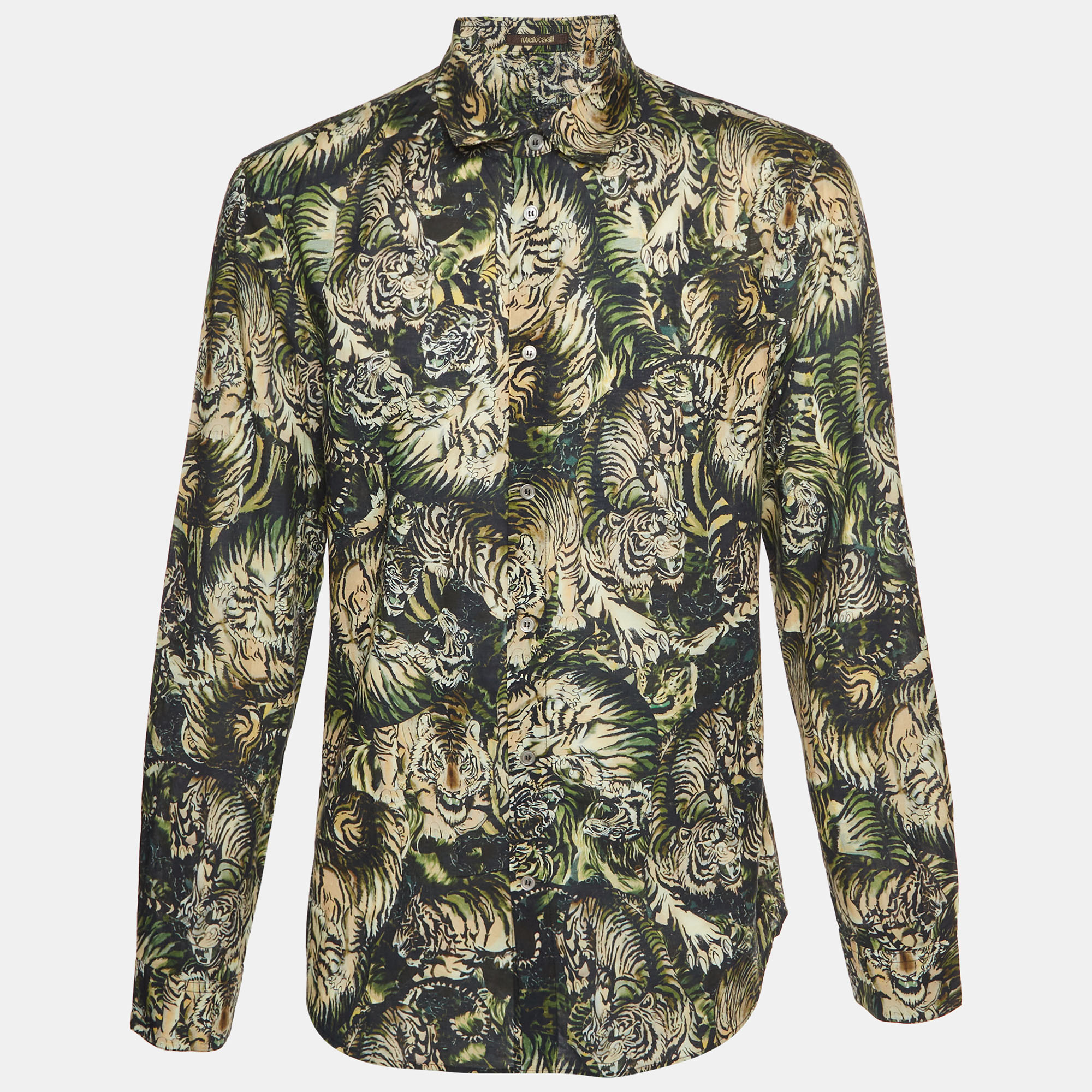 Roberto Cavalli Multicolor Tiger Print Cotton Shirt XXL