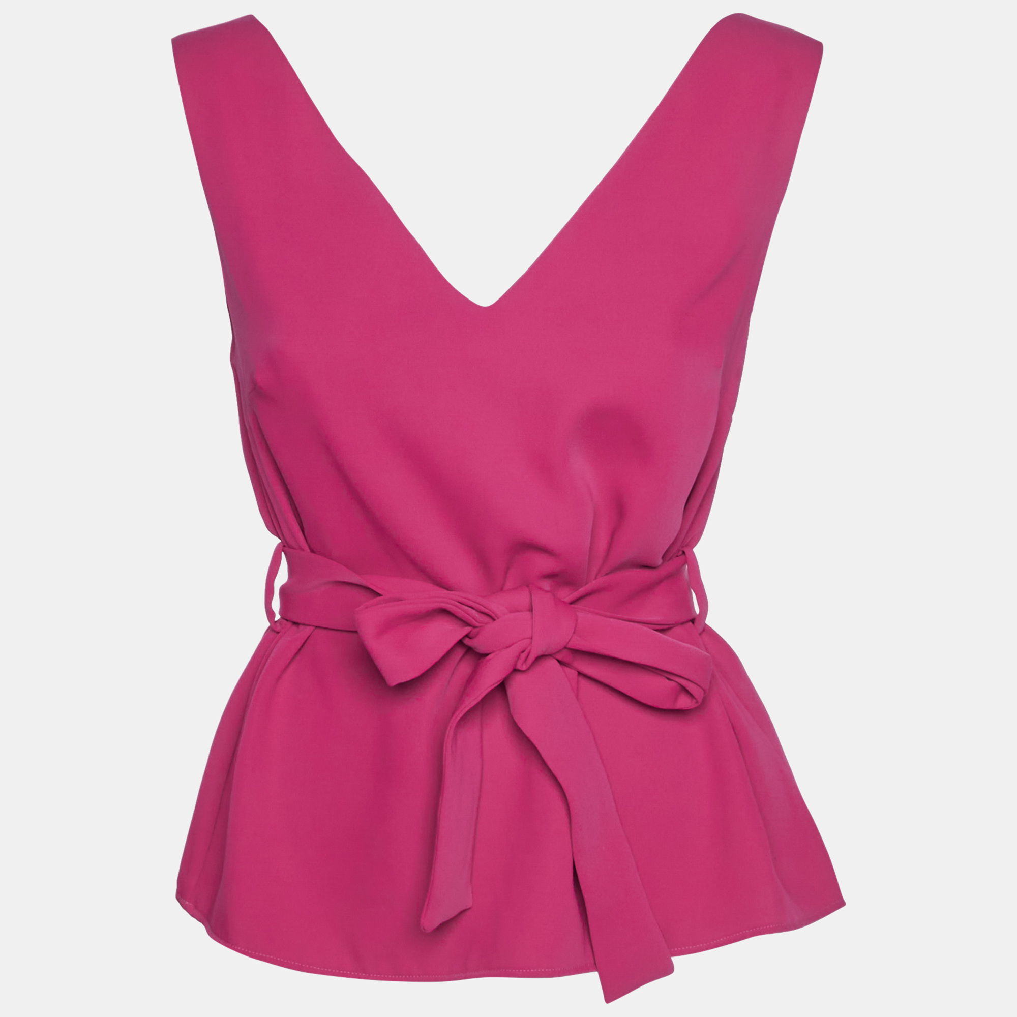 P.A.R.O.S.H. Pink Crepe Belted V-Neck Sleeveless Blouse XS