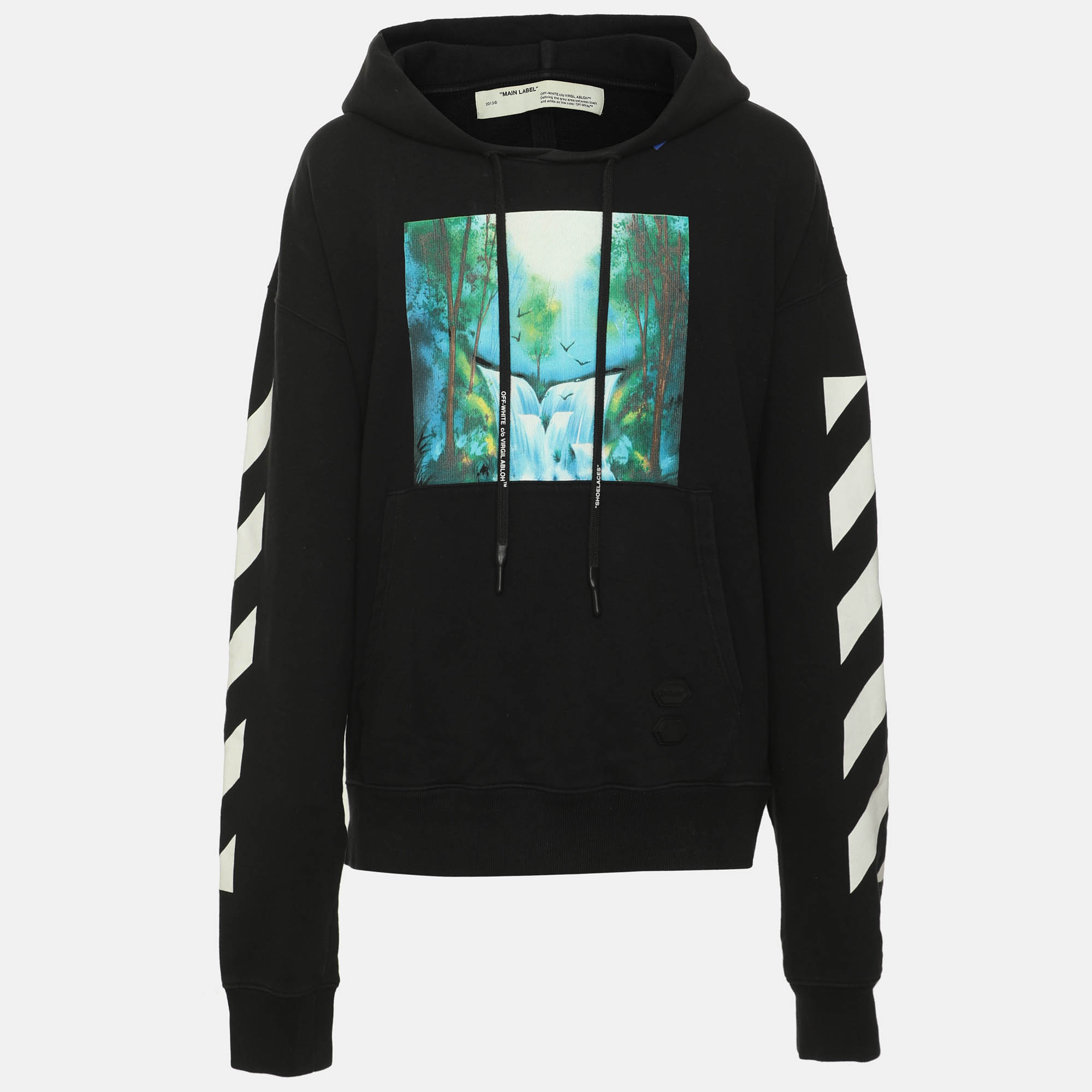 Off-White Black Cotton Diag Waterfall Hoodie XL