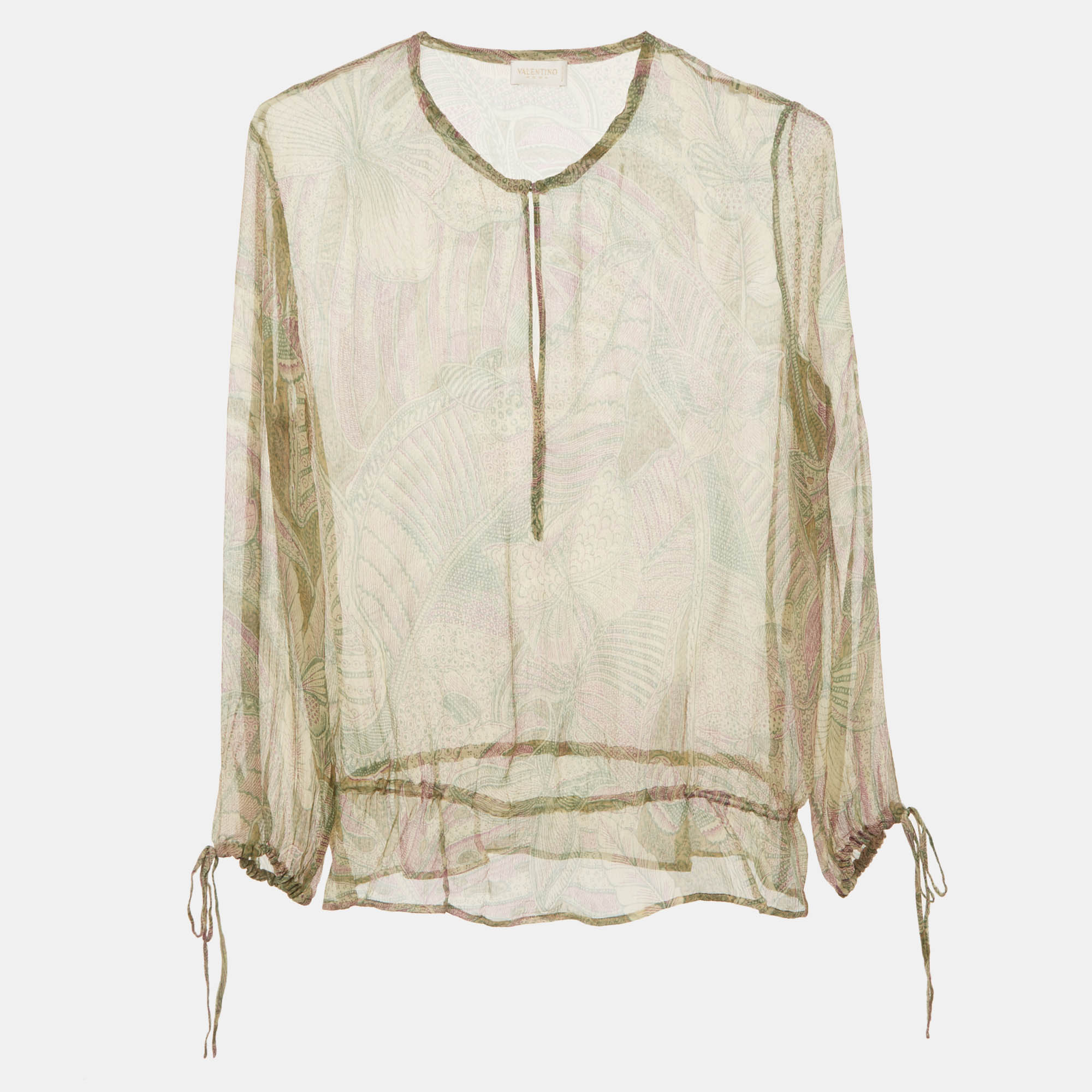 Valentino Multicolour Butterfly Print Chiffon Sheer Blouse M