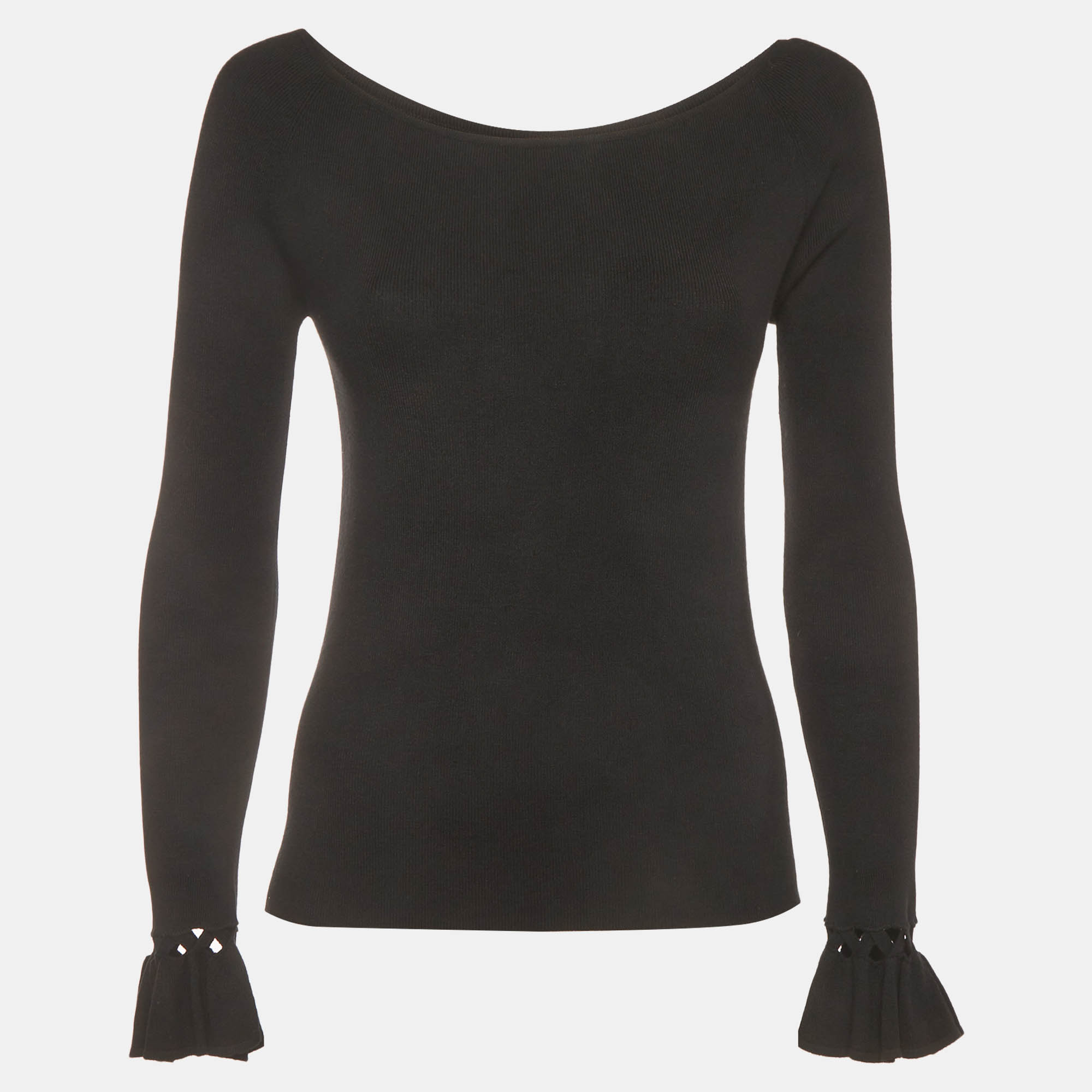 Valentino Roma Black Rib Knit Boat Neck Top S