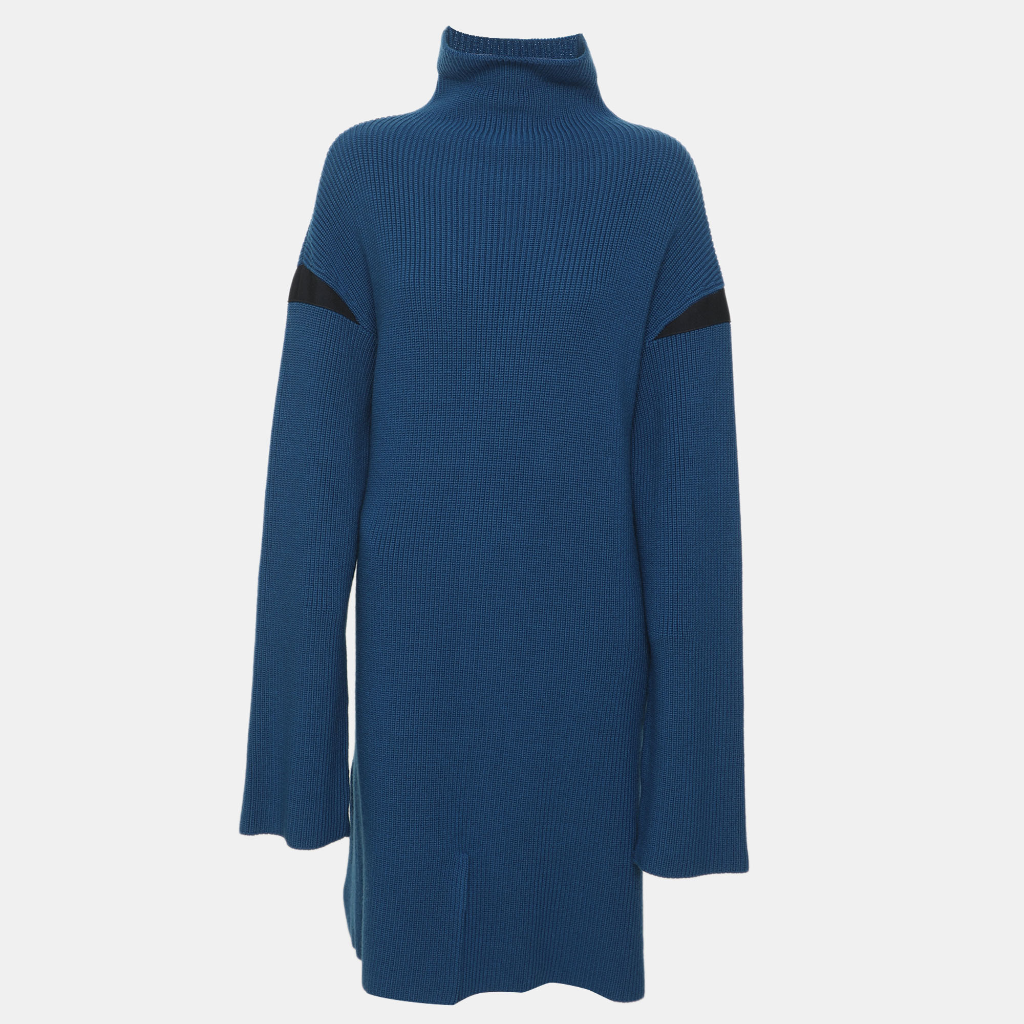 Stella McCartney Blue Ribbed Knit Mock Neck Tunic Sweater L