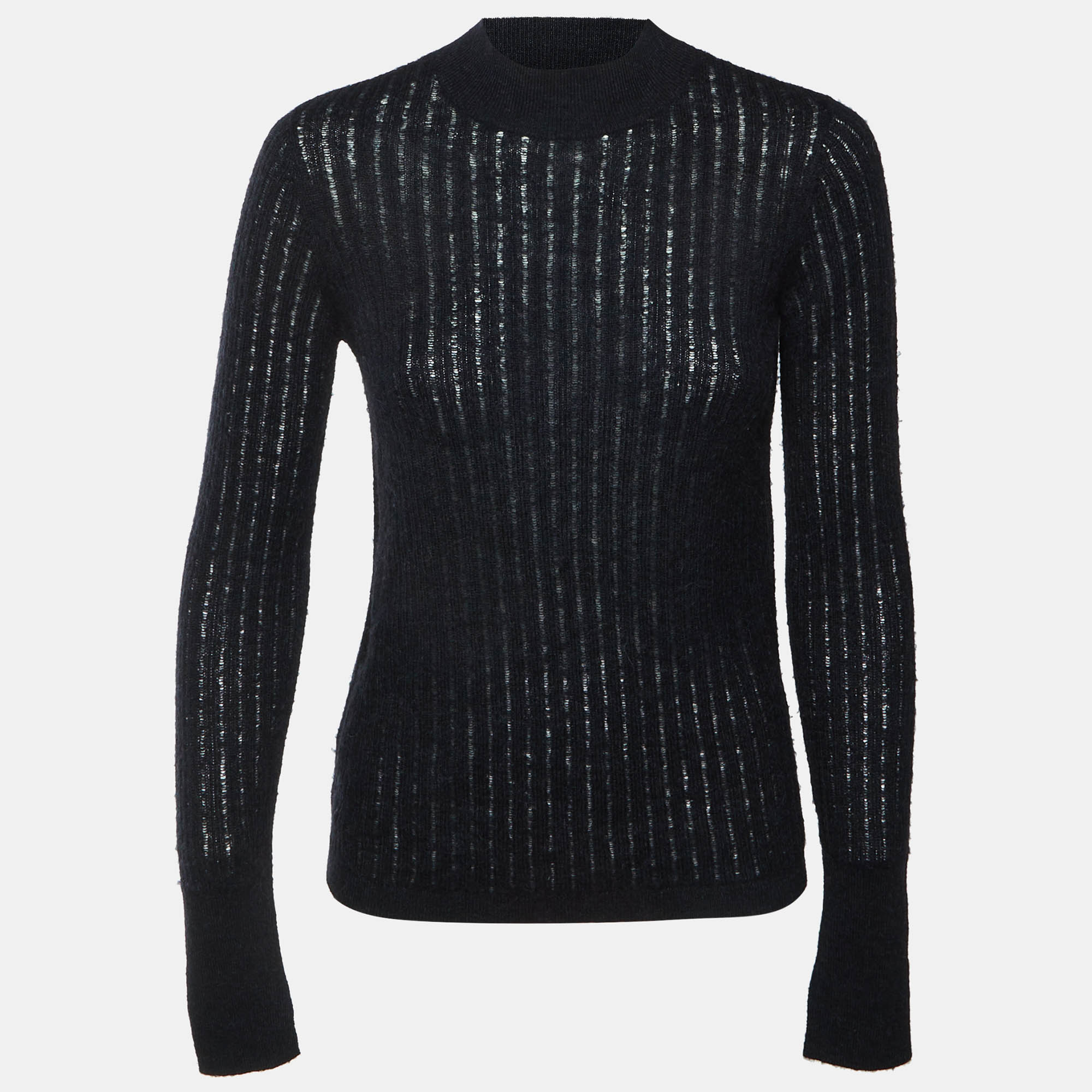 All Saints Black Wool & Alpaca Knit Abi Funnel Neck Sweater S