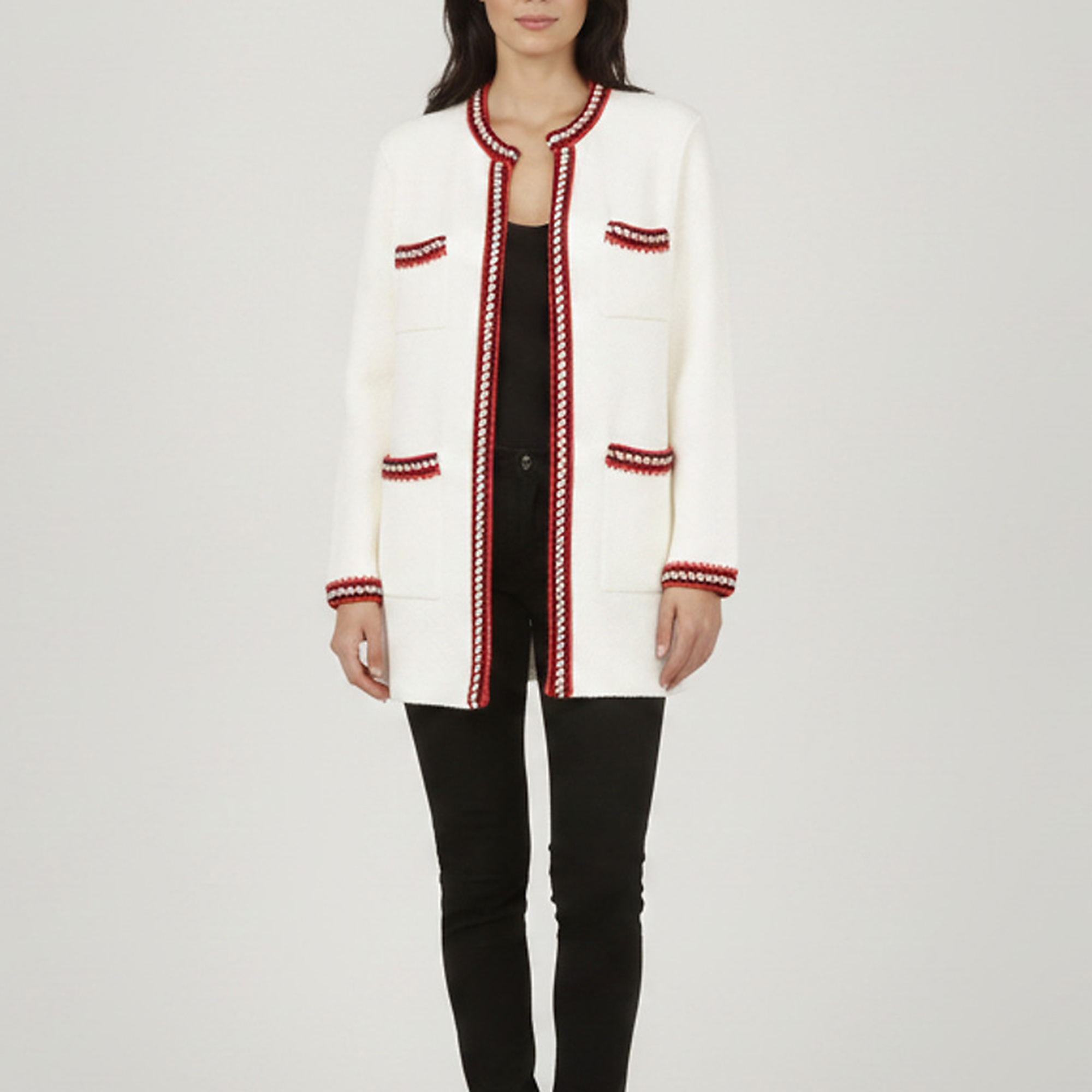 Sandro White Textured Cotton Knit Open-Front Luce Cardigan L