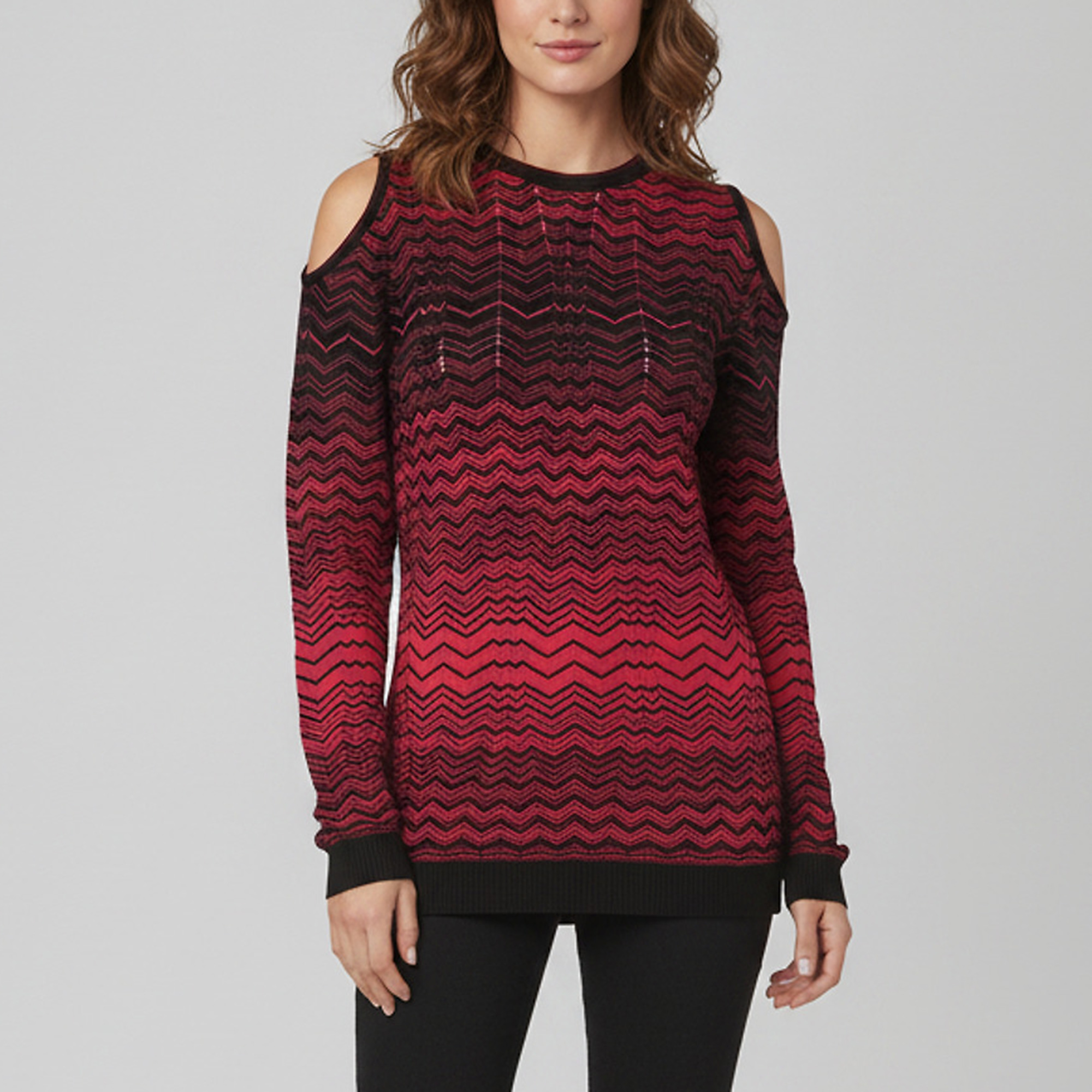 M Missoni Pink/Black Chevron Pointelle Knit Cold Shoulder Top L