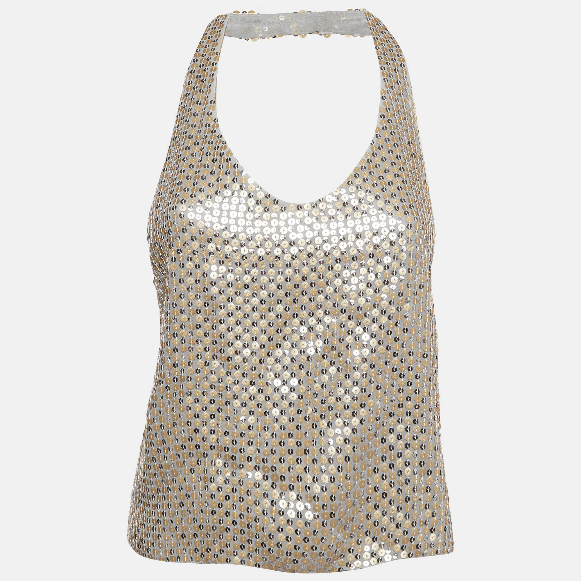 Siedres Green Sequin Embellished Crepe Halter Neck Top S SIEDRÉS