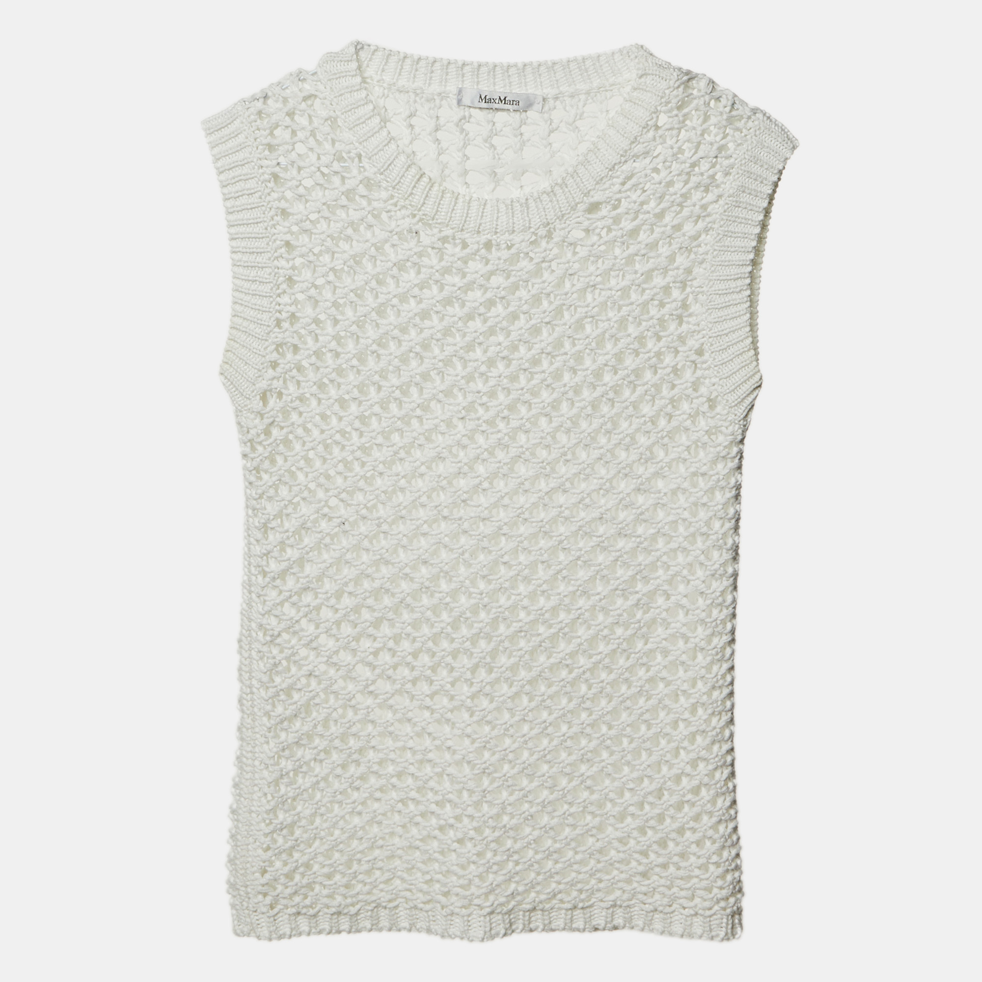 Max Mara White Crochet Knit Tank Top S