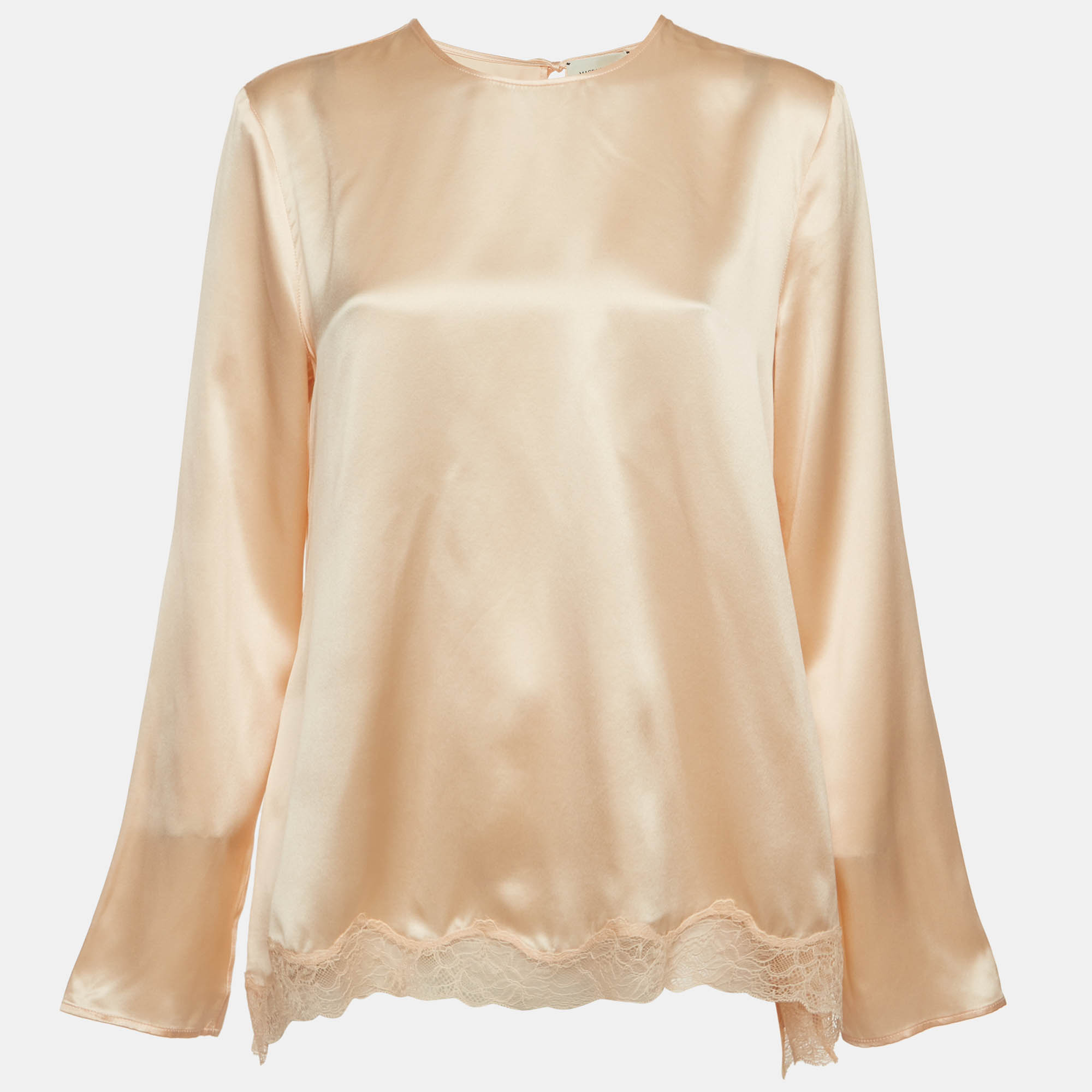 Magda Butrym Peach Lace Trimmed Satin Open Back Blouse S