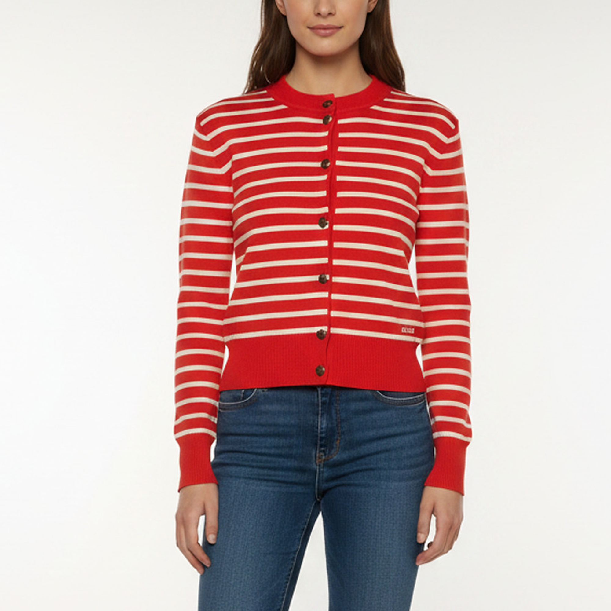 Ami Red/White Striped Wool Knit Cropped Cardigan XS Ami Alexandre Mattiussi