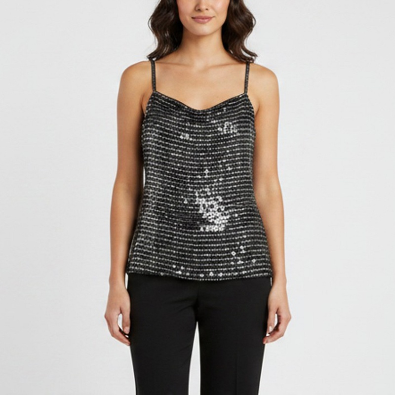 Emporio Armani Vintage Black Sequins Embellished Silk Tank Top M