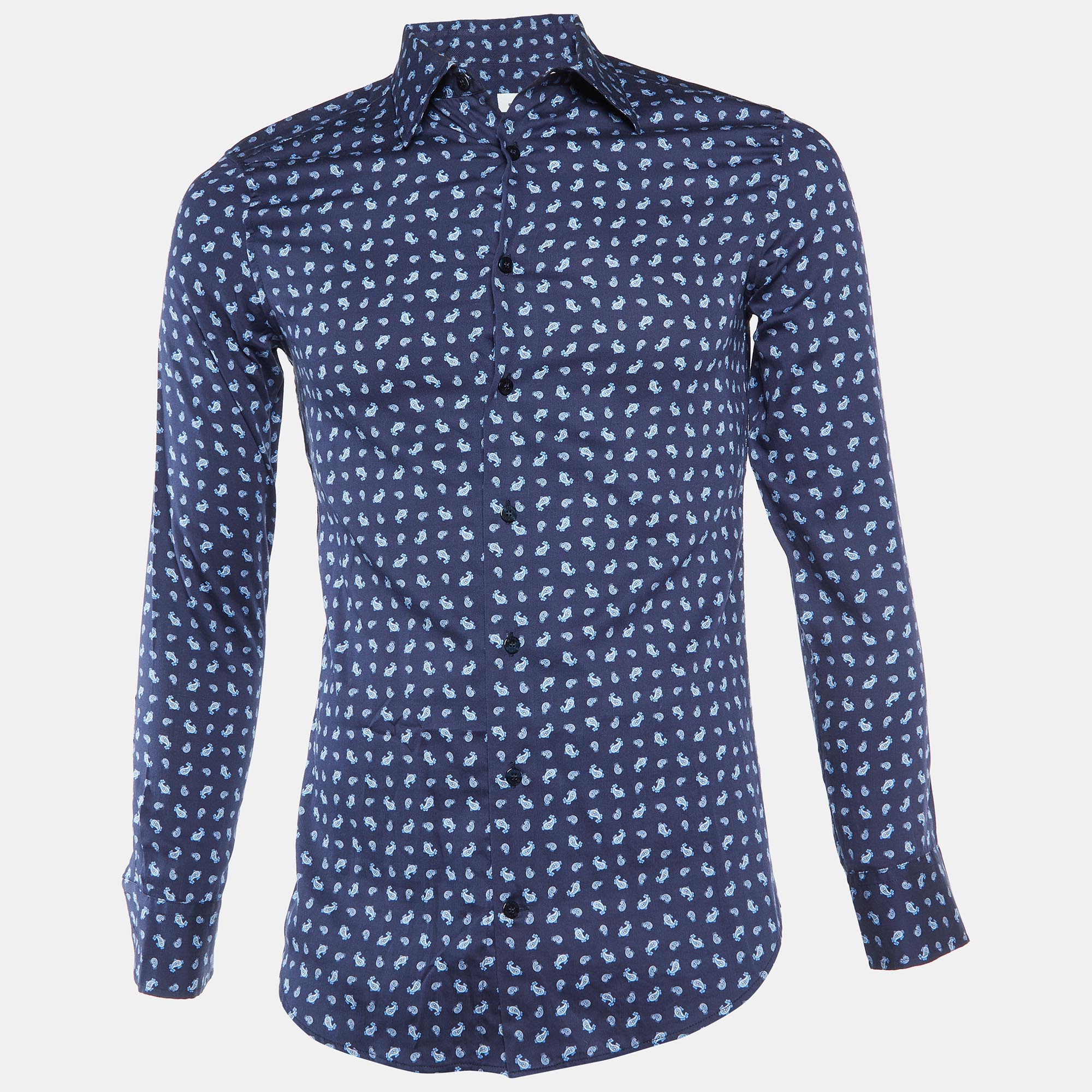 Etro Navy Blue Paisley Print Cotton Long Sleeve Shirt S