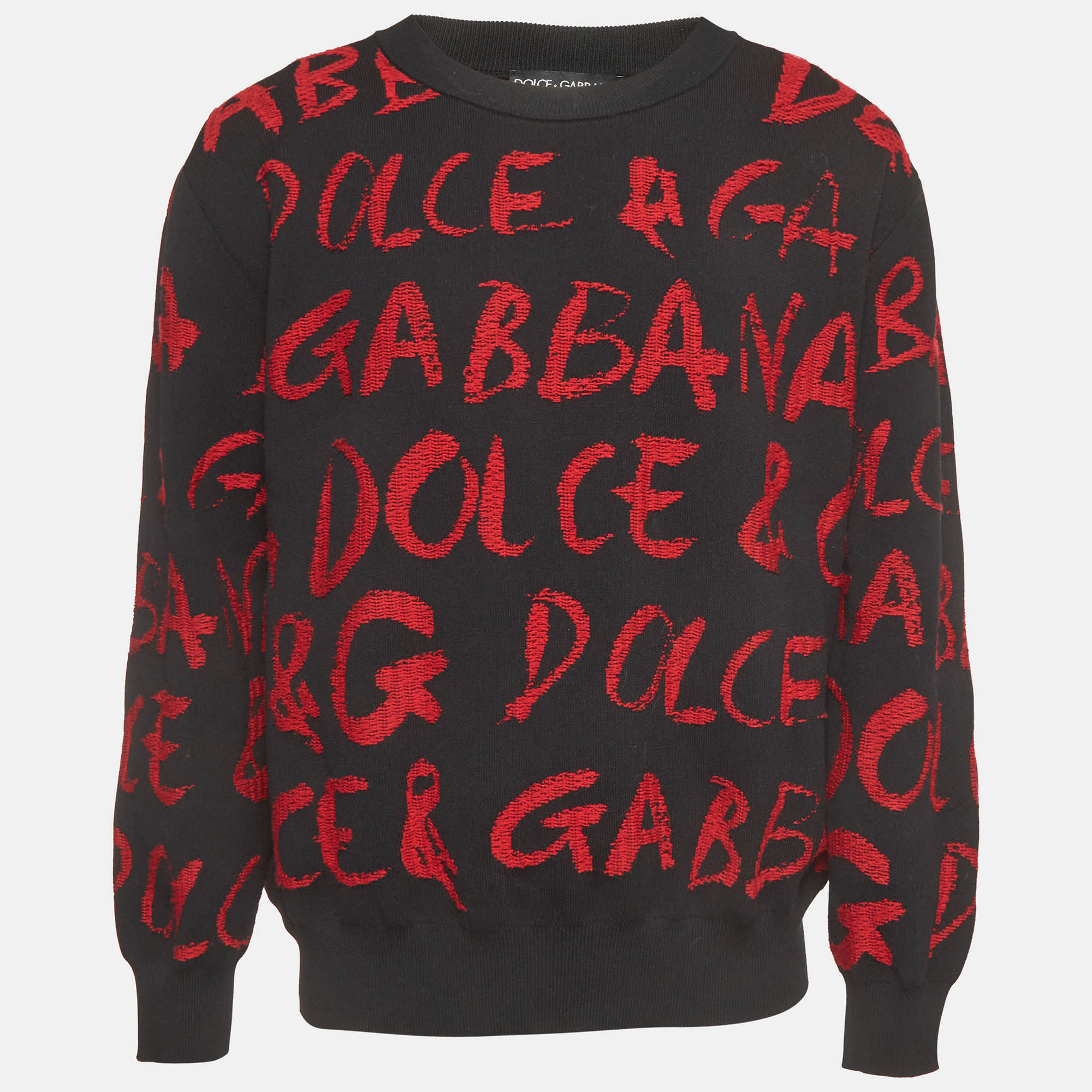 Dolce & Gabbana Black/Red Jacquard Knit Monogram Sweater L