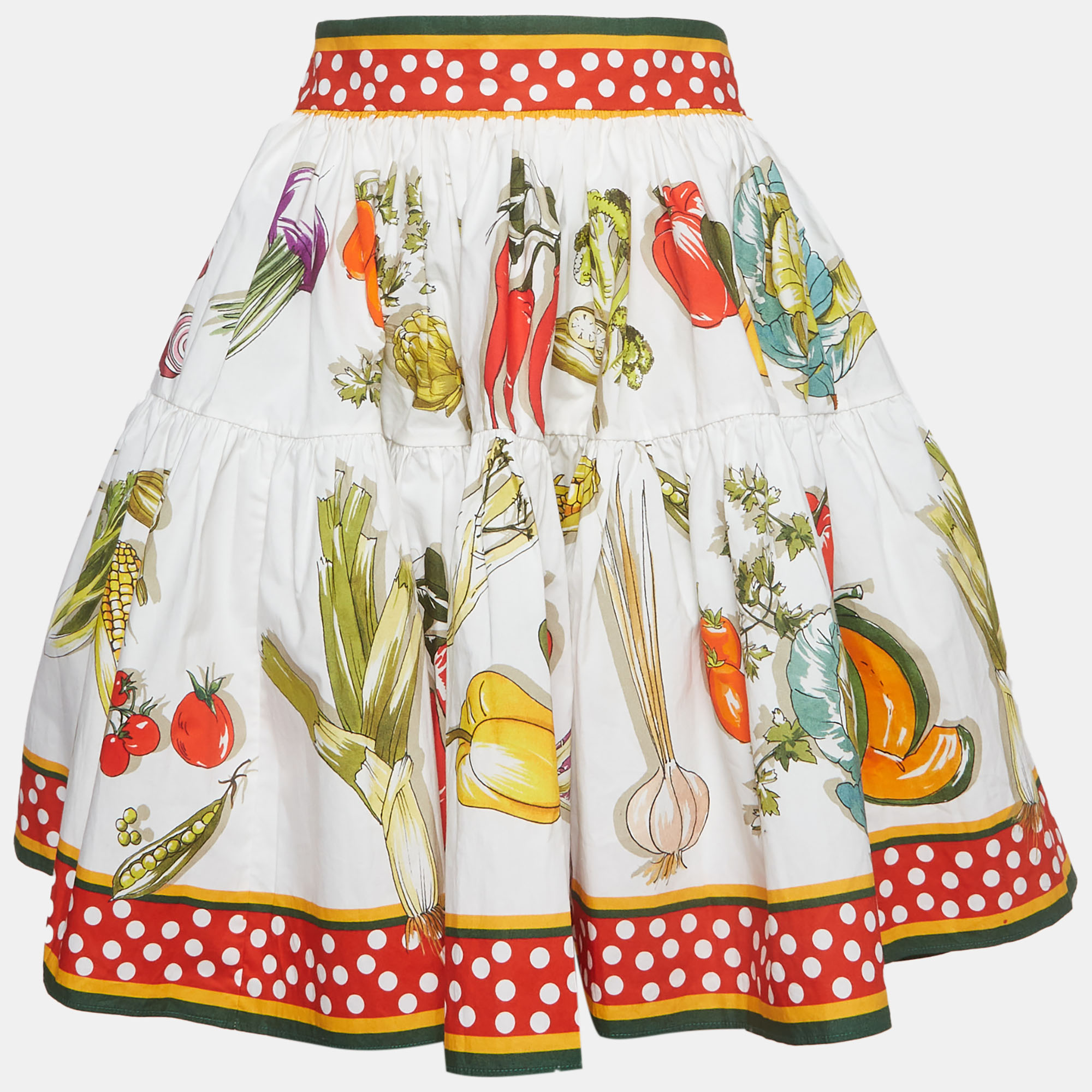 Dolce & Gabbana Multicolour Vegetable Print Poplin Circle Mini Skirt L